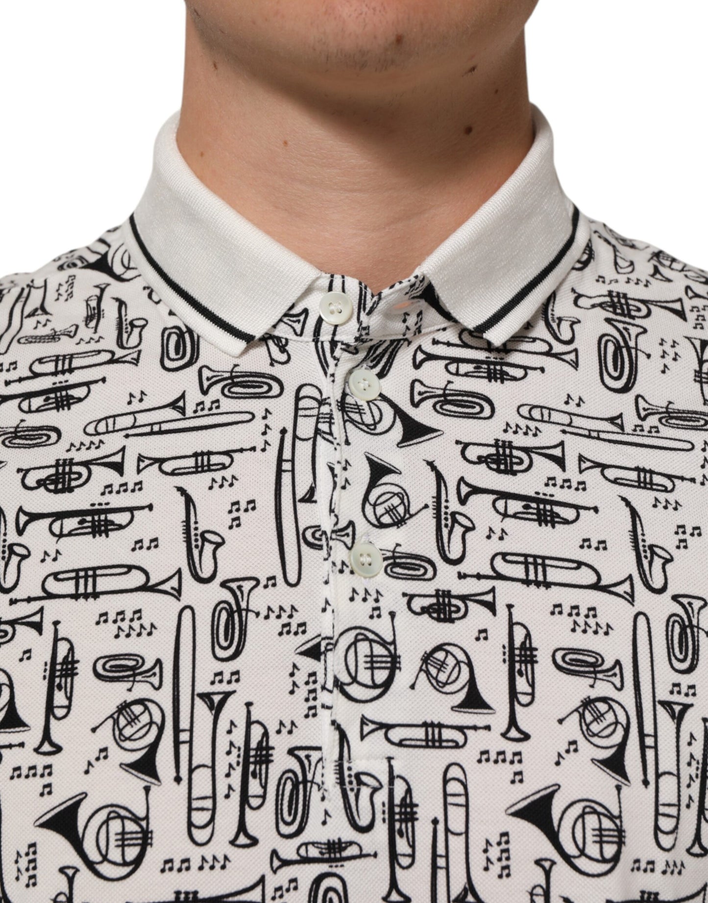 Dolce & Gabbana White Musical Print Collared Polo T-shirt Mens T-Shirt