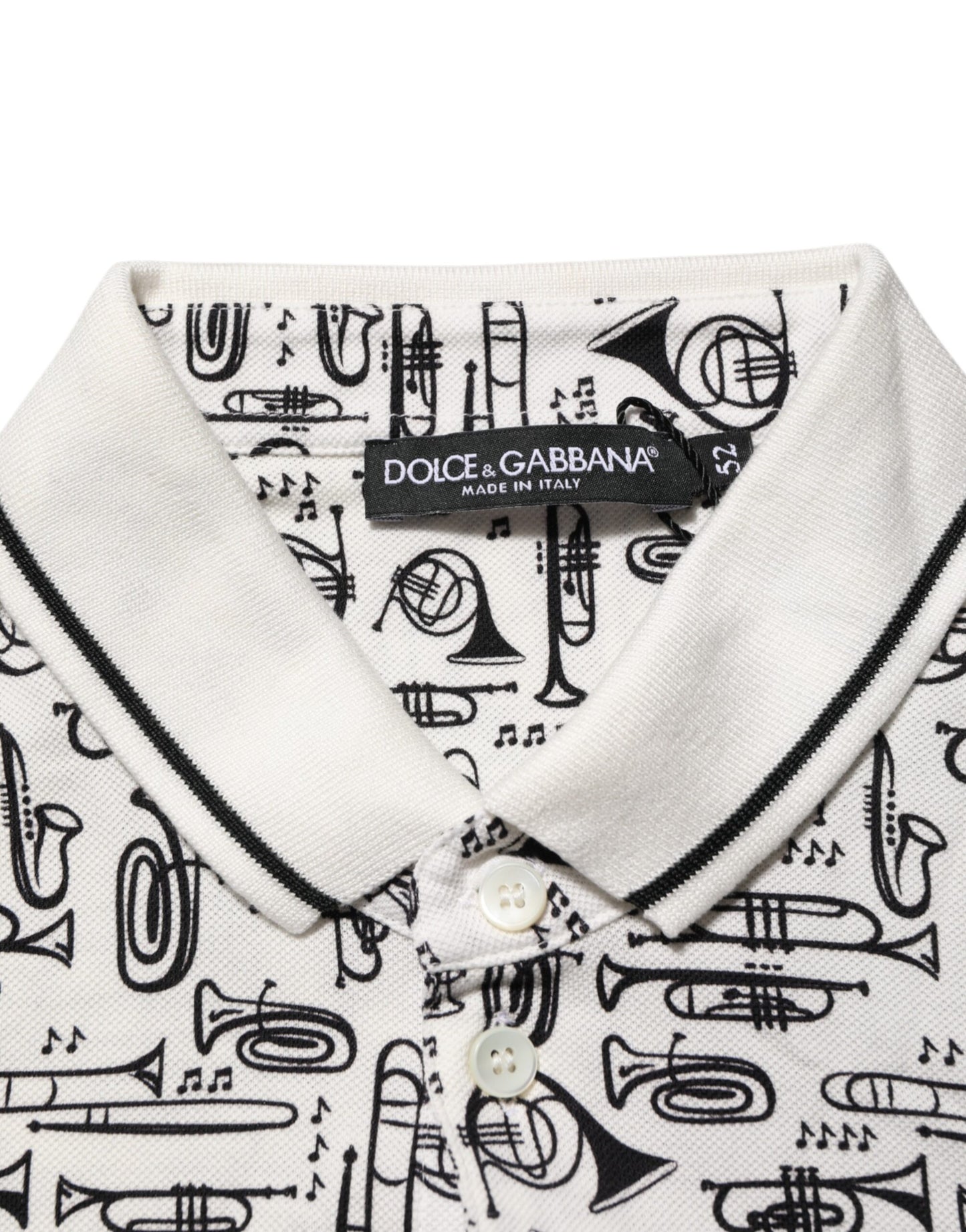 Dolce & Gabbana White Musical Print Collared Polo T-shirt Mens T-Shirt