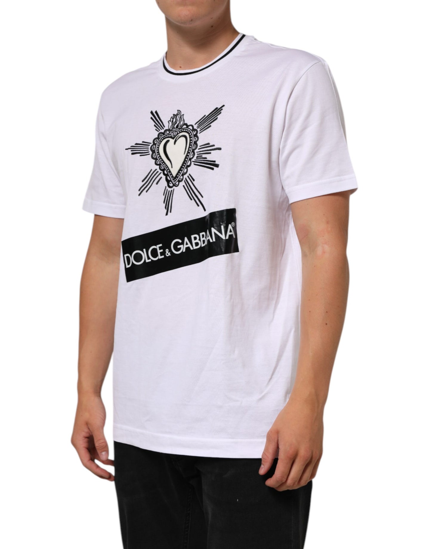 Dolce & Gabbana White Sacred Heart Short Sleeve Men T-shirt Mens T-Shirt