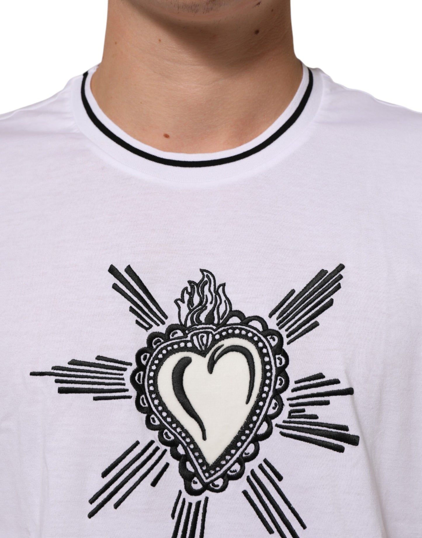 Dolce & Gabbana White Sacred Heart Short Sleeve Men T-shirt Mens T-Shirt