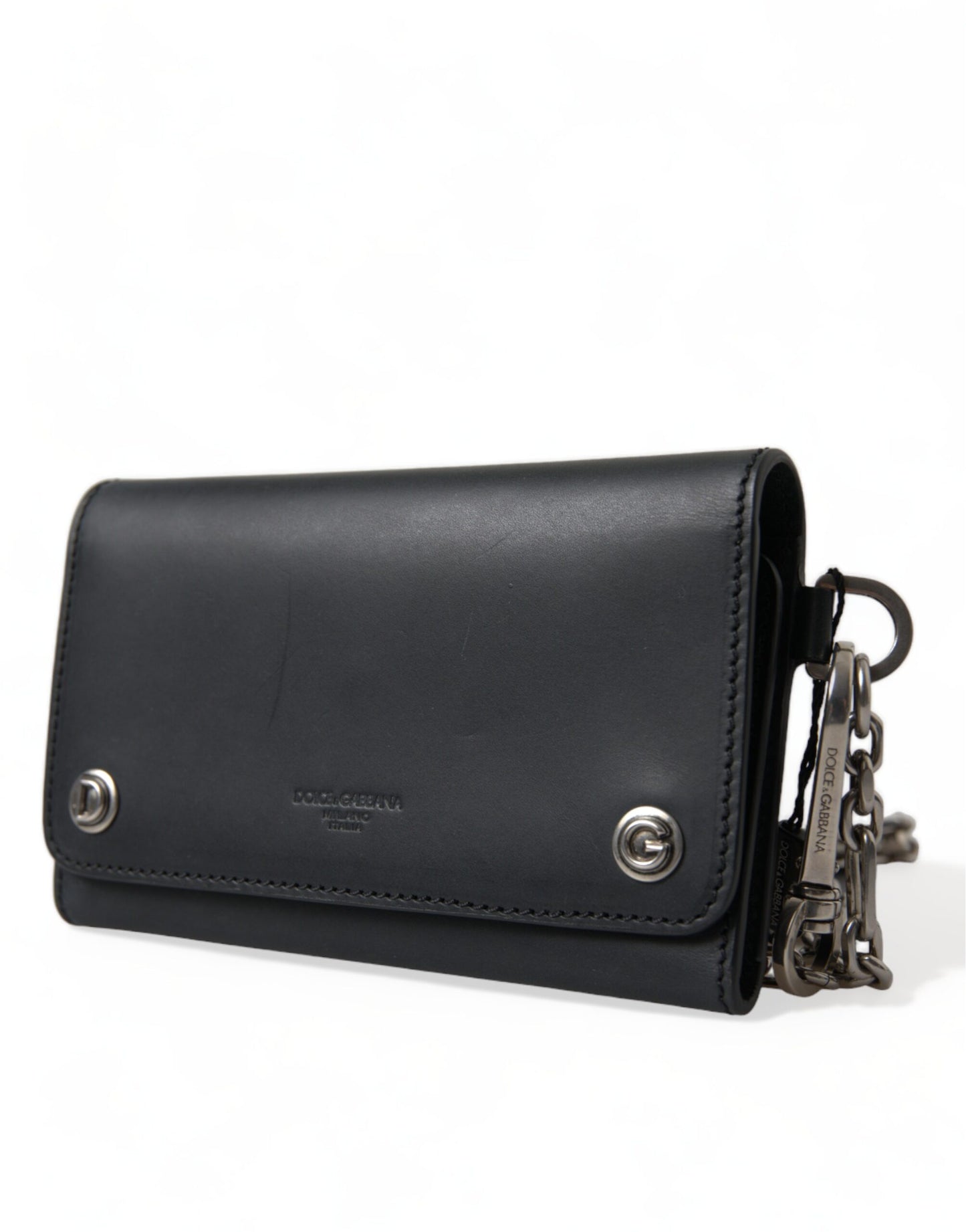 Dolce & Gabbana Black Leather Logo Embossed Mini Bifold Wallet Borse Bag Mens Wallet
