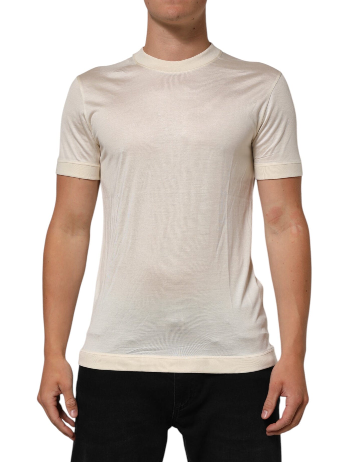 Dolce & Gabbana Off White Silk Crew Neck Short Sleeve T-shirt Mens T-Shirt