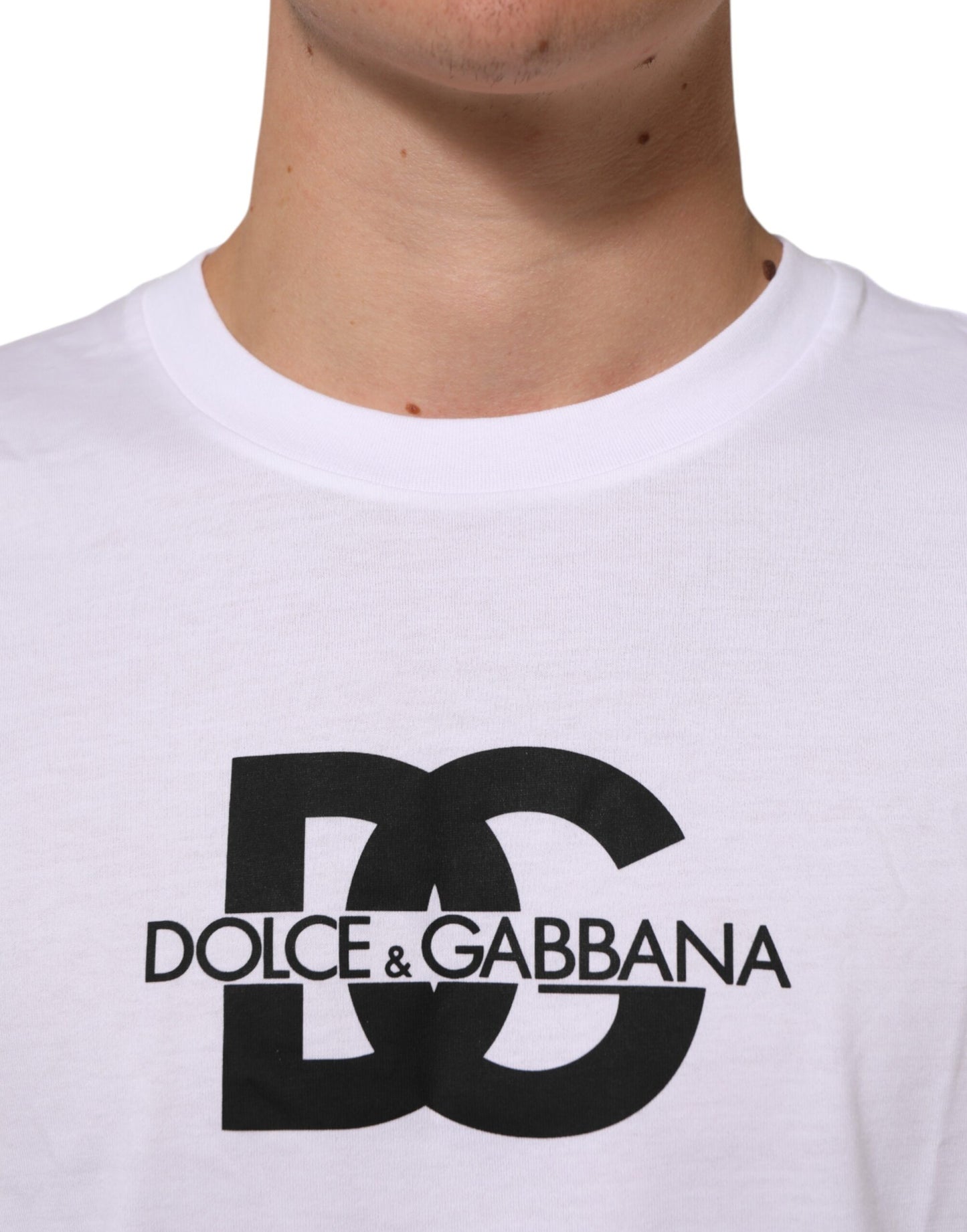 Dolce & Gabbana White Logo Print Cotton Crew Neck Men T-shirt Mens T-Shirt