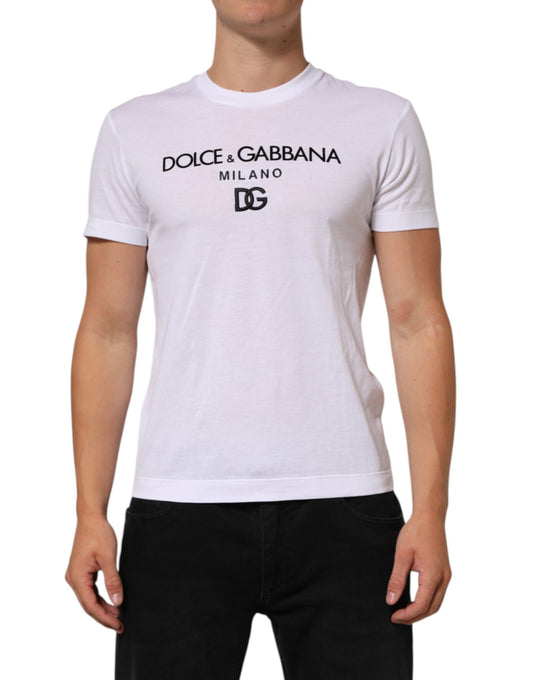 Dolce & Gabbana White Logo Print Cotton Men Crew Neck T-shirt Mens T-Shirt