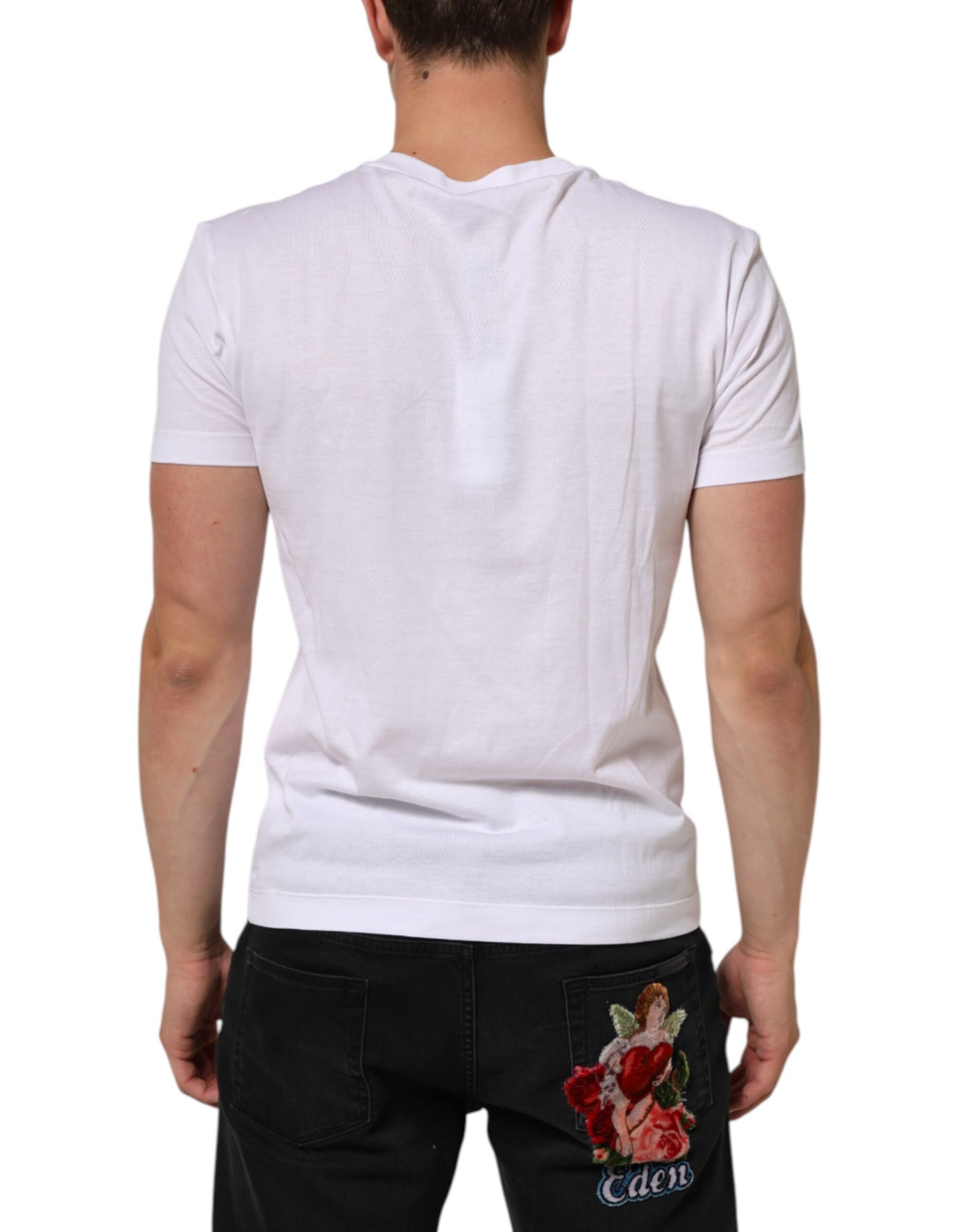 Dolce & Gabbana White Logo Print Cotton Men Crew Neck T-shirt Mens T-Shirt