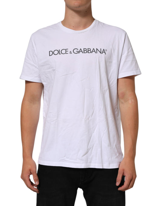 Dolce & Gabbana White Logo Print Cotton Crew Neck T-shirt Mens T-Shirt