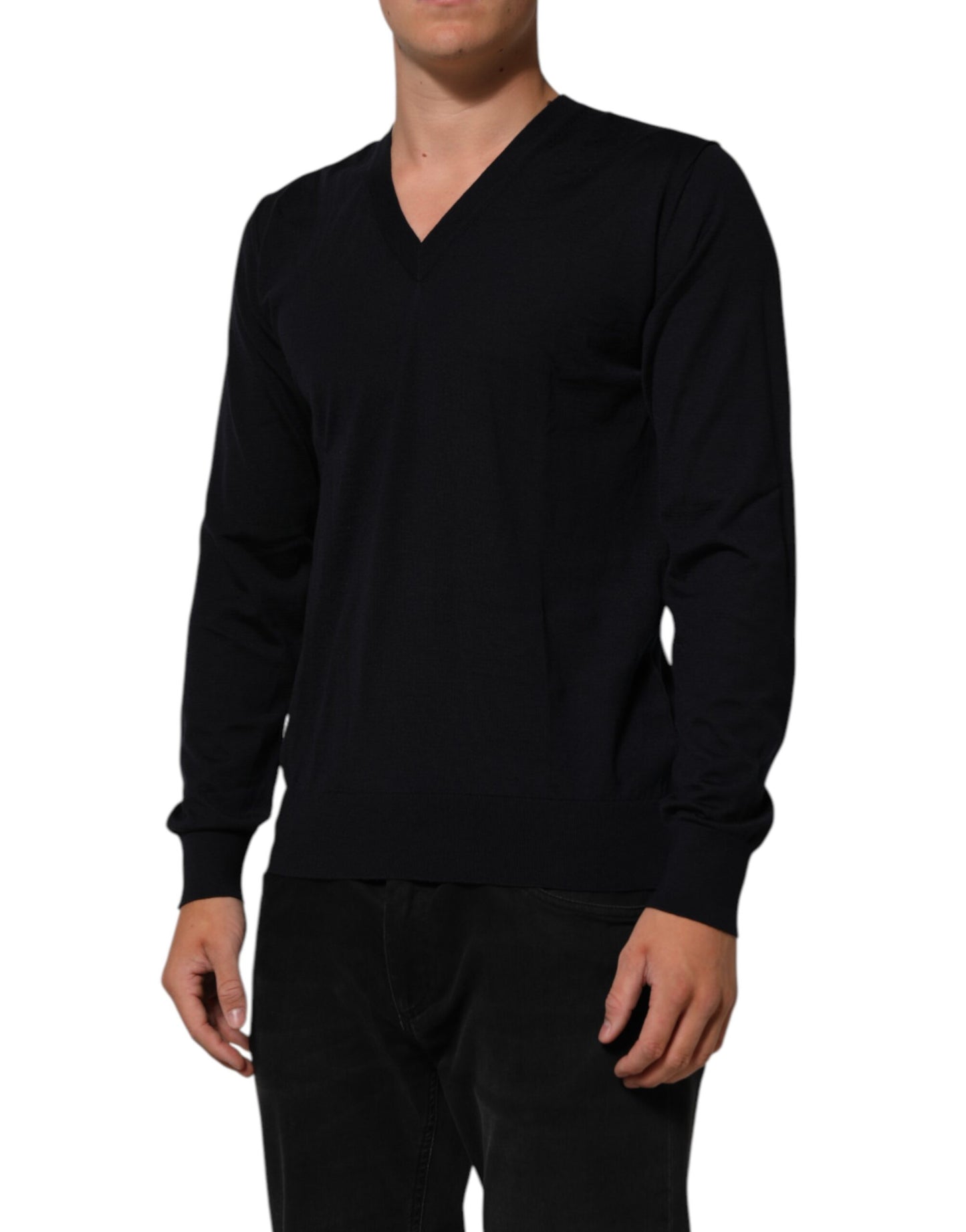 Dolce & Gabbana Black Cashmere Knit V-Neck Pullover Sweater Mens Sweater Mens T-Shirt