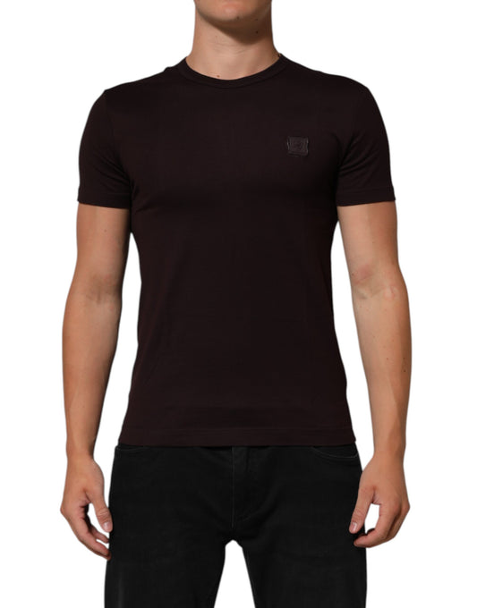 Dolce & Gabbana Brown Logo Plaque Cotton Crew Neck T-shirt Mens T-Shirt