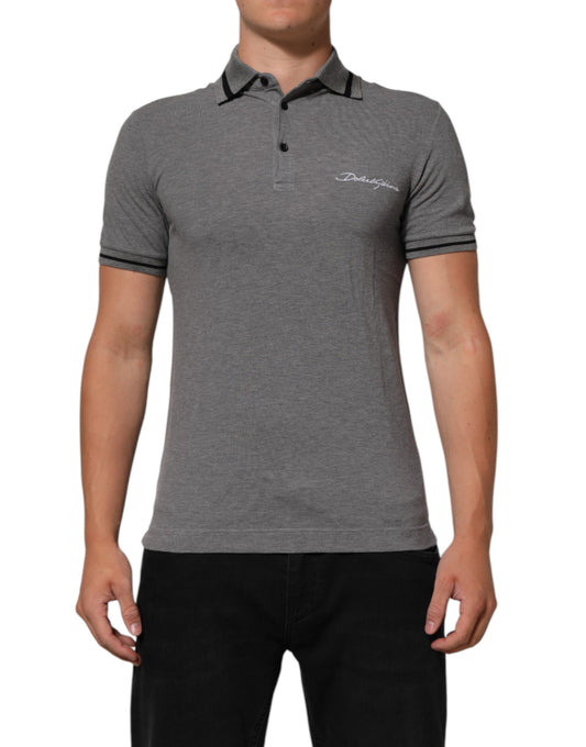 Dolce & Gabbana Gray Logo Embroidery Collared Polo T-shirt Mens T-Shirt