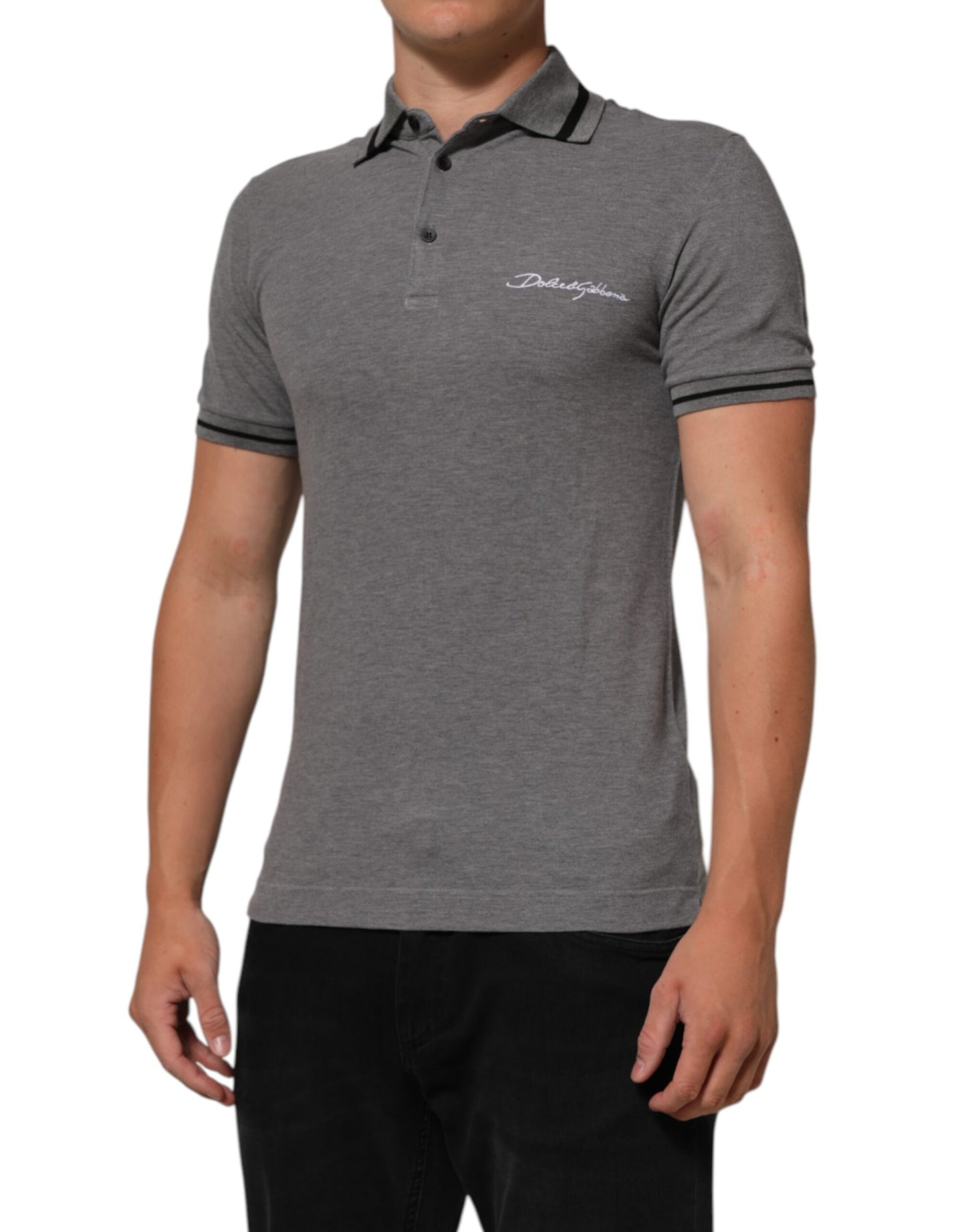 Dolce & Gabbana Gray Logo Embroidery Collared Polo T-shirt Mens T-Shirt