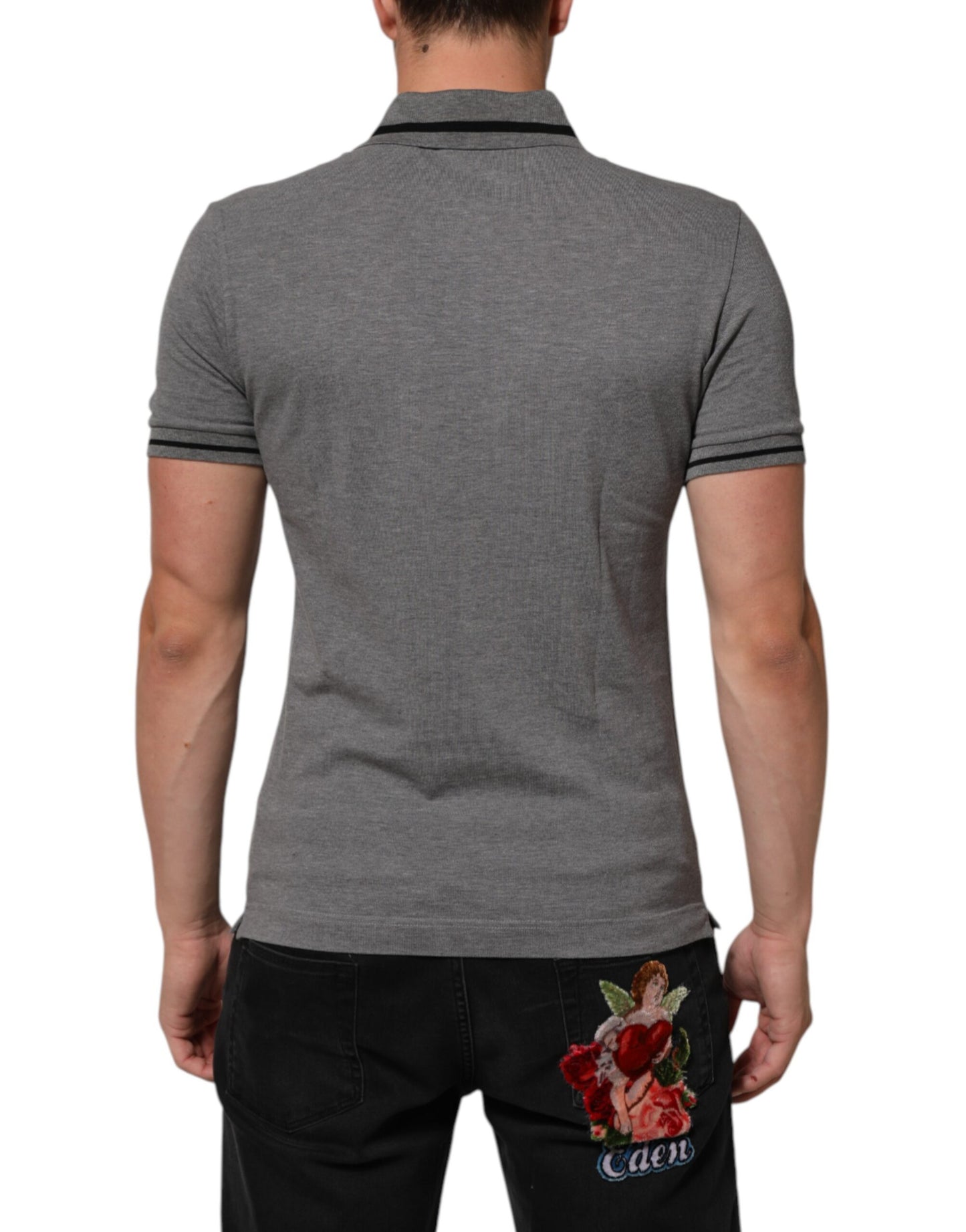 Dolce & Gabbana Gray Logo Embroidery Collared Polo T-shirt Mens T-Shirt
