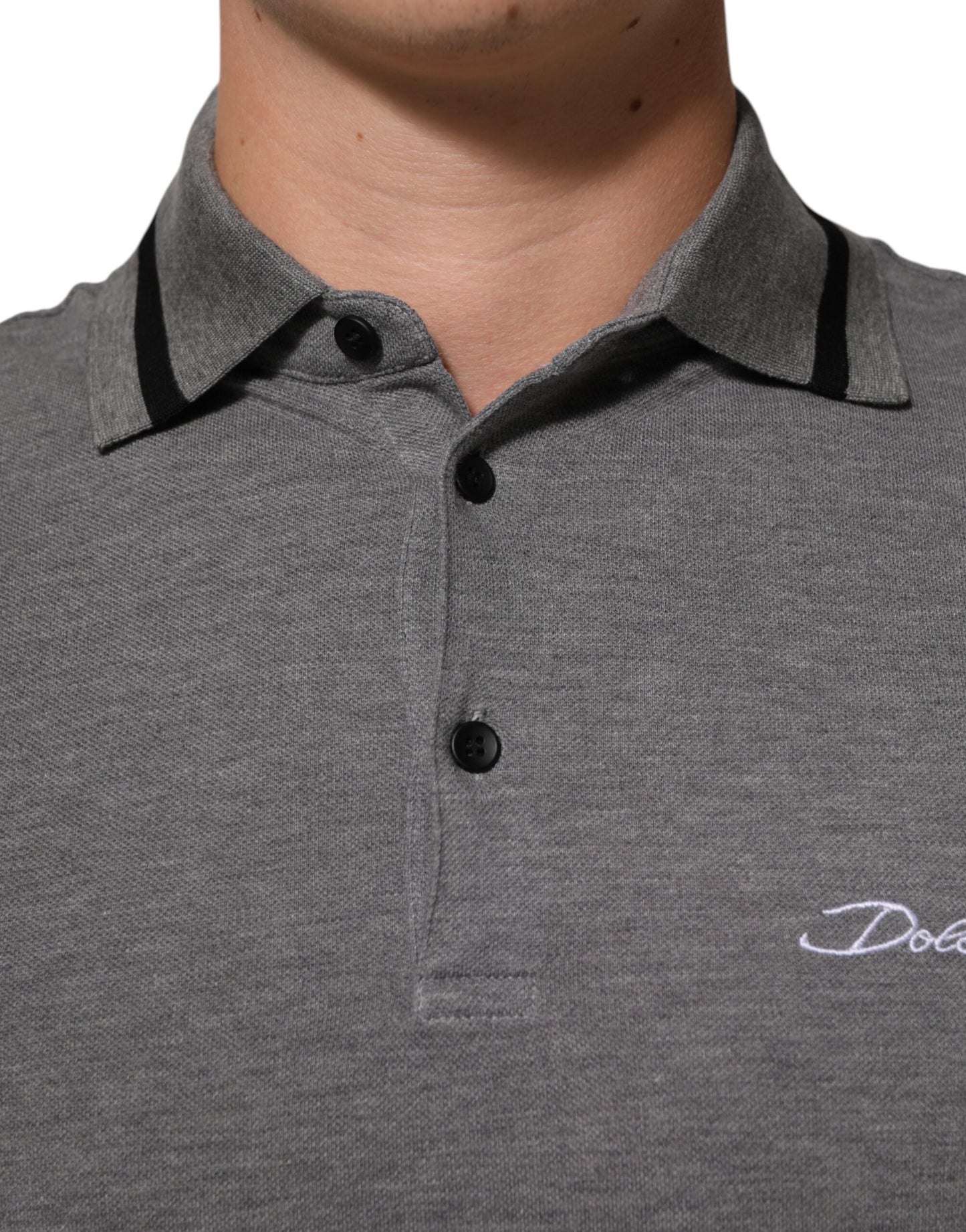 Dolce & Gabbana Gray Logo Embroidery Collared Polo T-shirt Mens T-Shirt