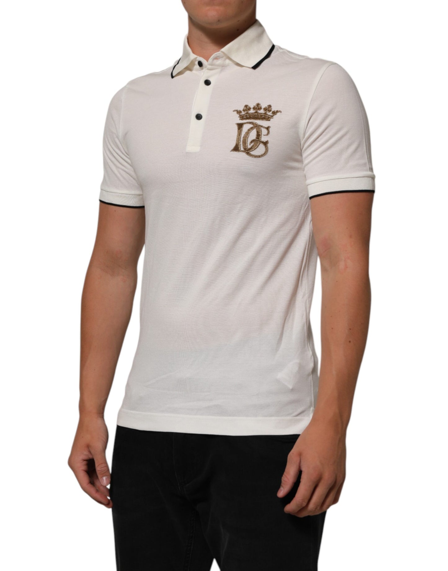 Dolce & Gabbana White Logo Embroidery Cotton Polo T-shirt Mens T-Shirt