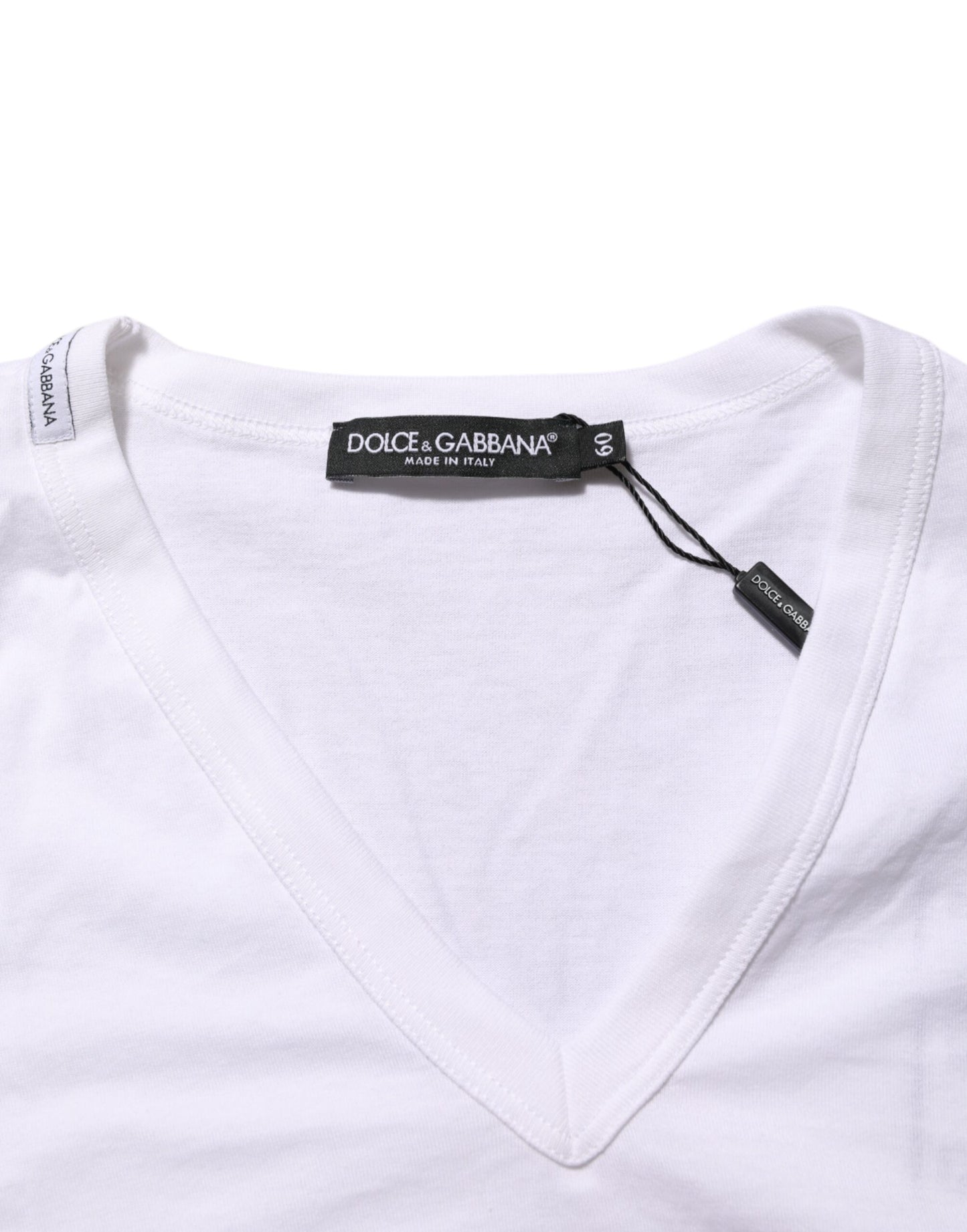 Dolce & Gabbana White Cotton V-Neck Short Sleeves T-shirt Mens T-Shirt