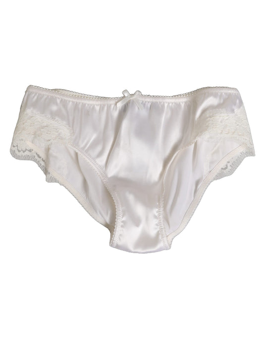 Dolce & Gabbana White Silk Satin Floral Lace Panty Brief Underwear