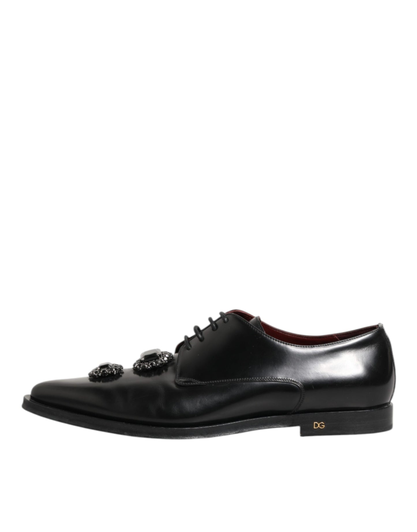 Dolce & Gabbana Black Leather Jeweled Crystals Derby Shoes