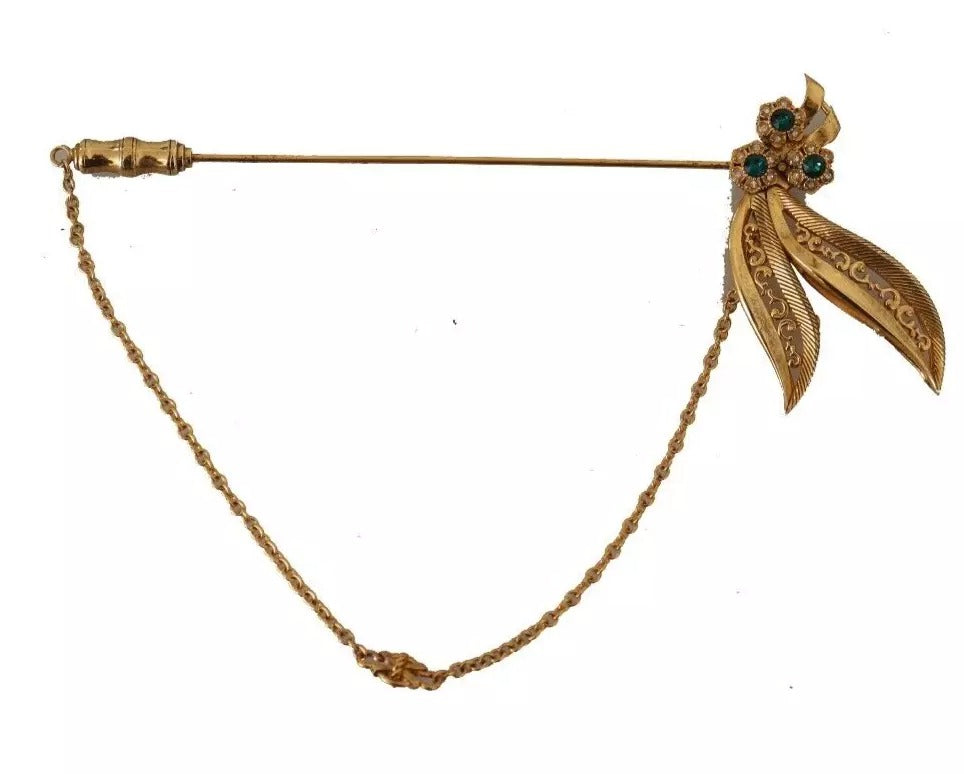 Dolce & Gabbana Gold Tone 925 Sterling Silver Crystal Chain Brooch Womens Brooch