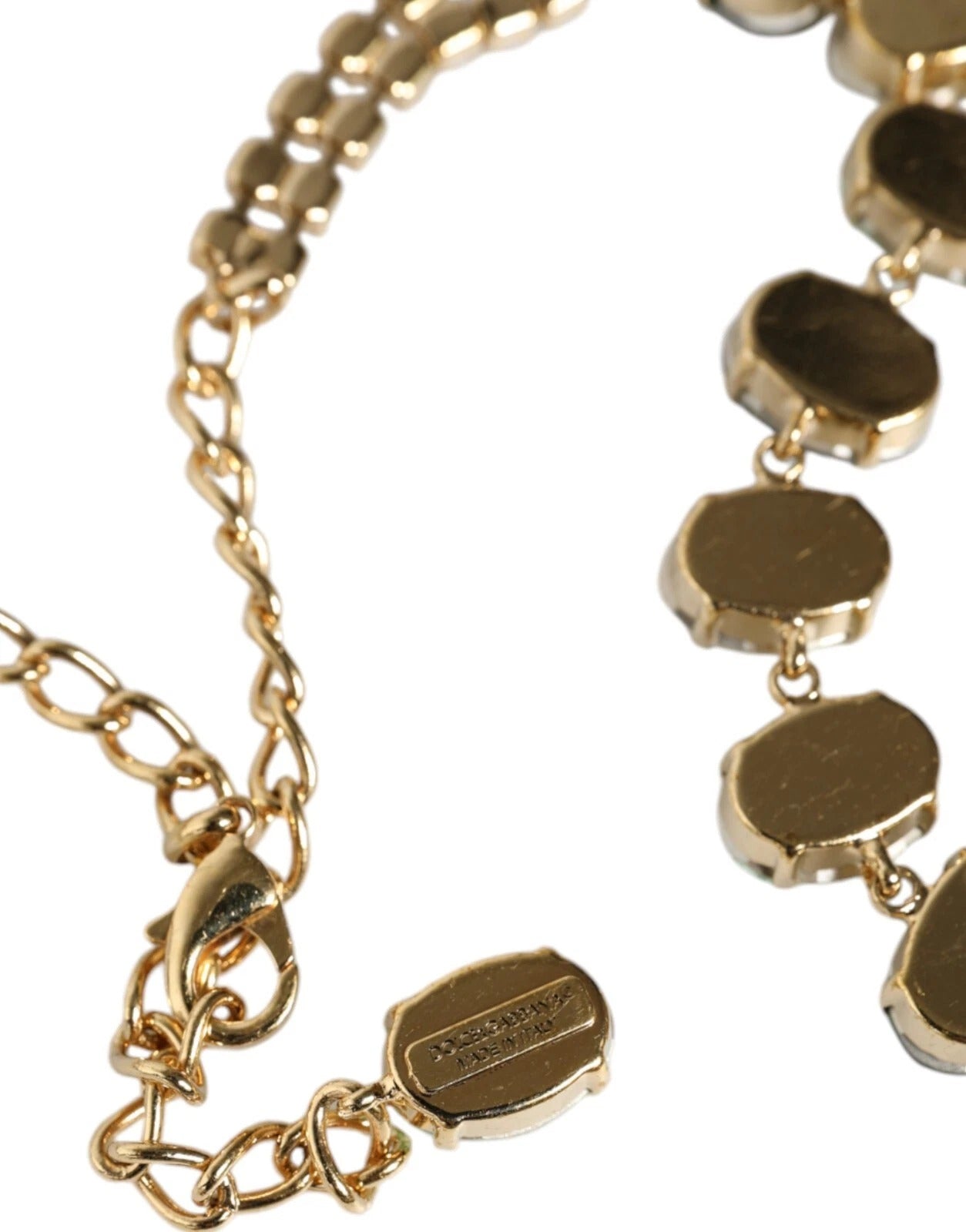 Dolce & Gabbana Gold Brass Link Chain Rose Petal Crystal Necklace Womens Necklace