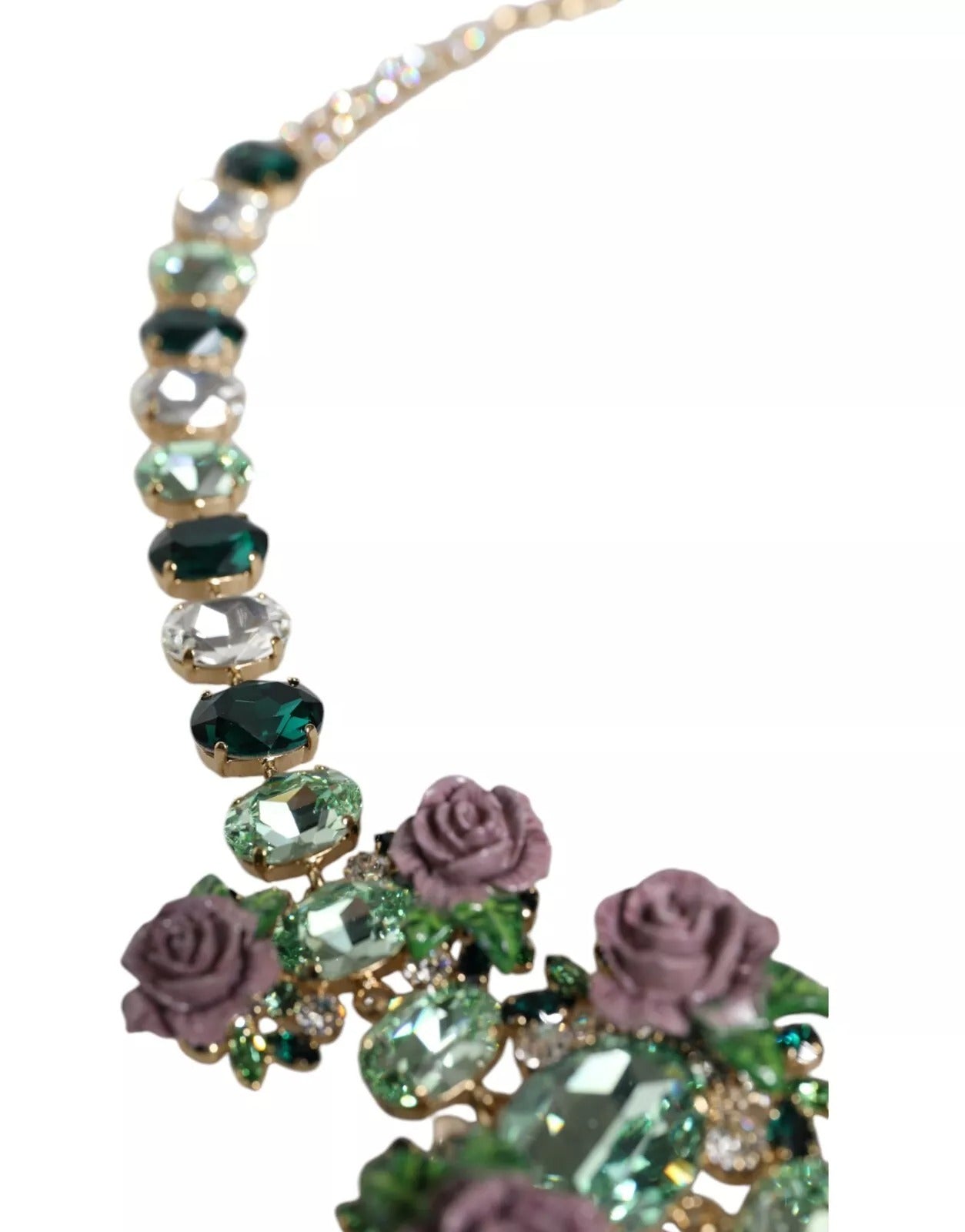 Dolce & Gabbana Gold Brass Link Chain Rose Petal Crystal Necklace Womens Necklace
