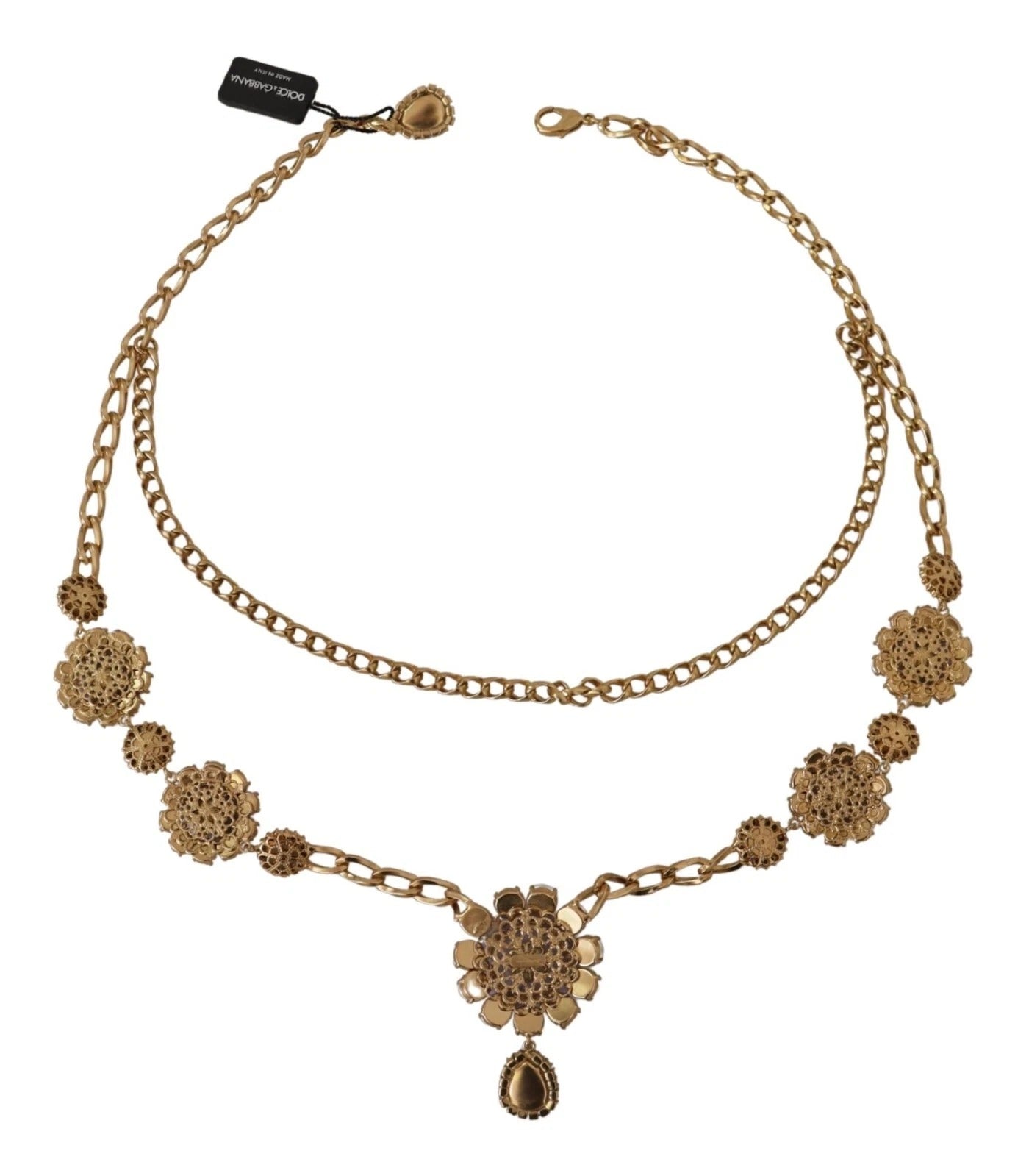 Dolce & Gabbana Gold Tone Floral Crystals Purple Embellished Womens Necklace