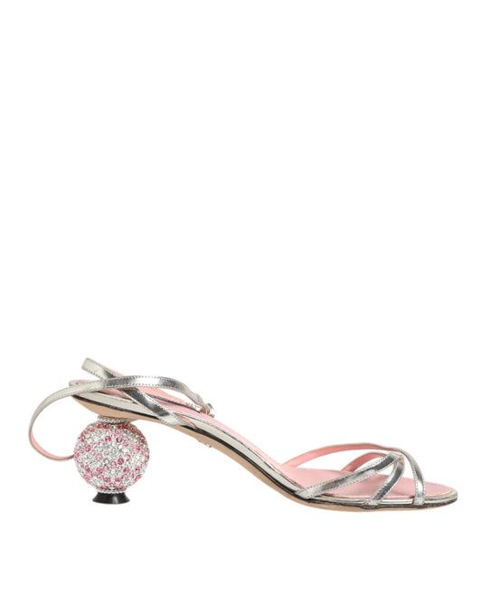 Dolce & Gabbana Pink Embellished Leather Ball-Heel Sandals Shoes