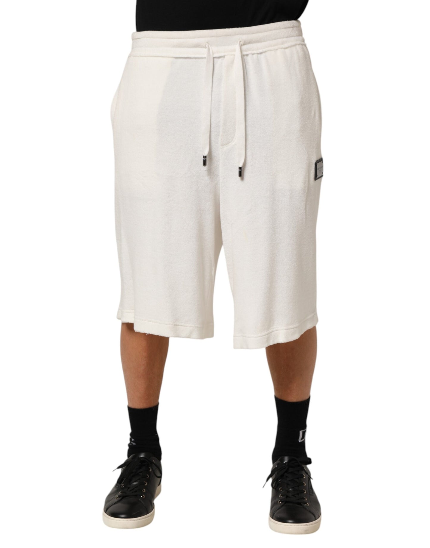Dolce & Gabbana White Cotton Logo Plaque Men Bermuda Shorts Mens Shorts