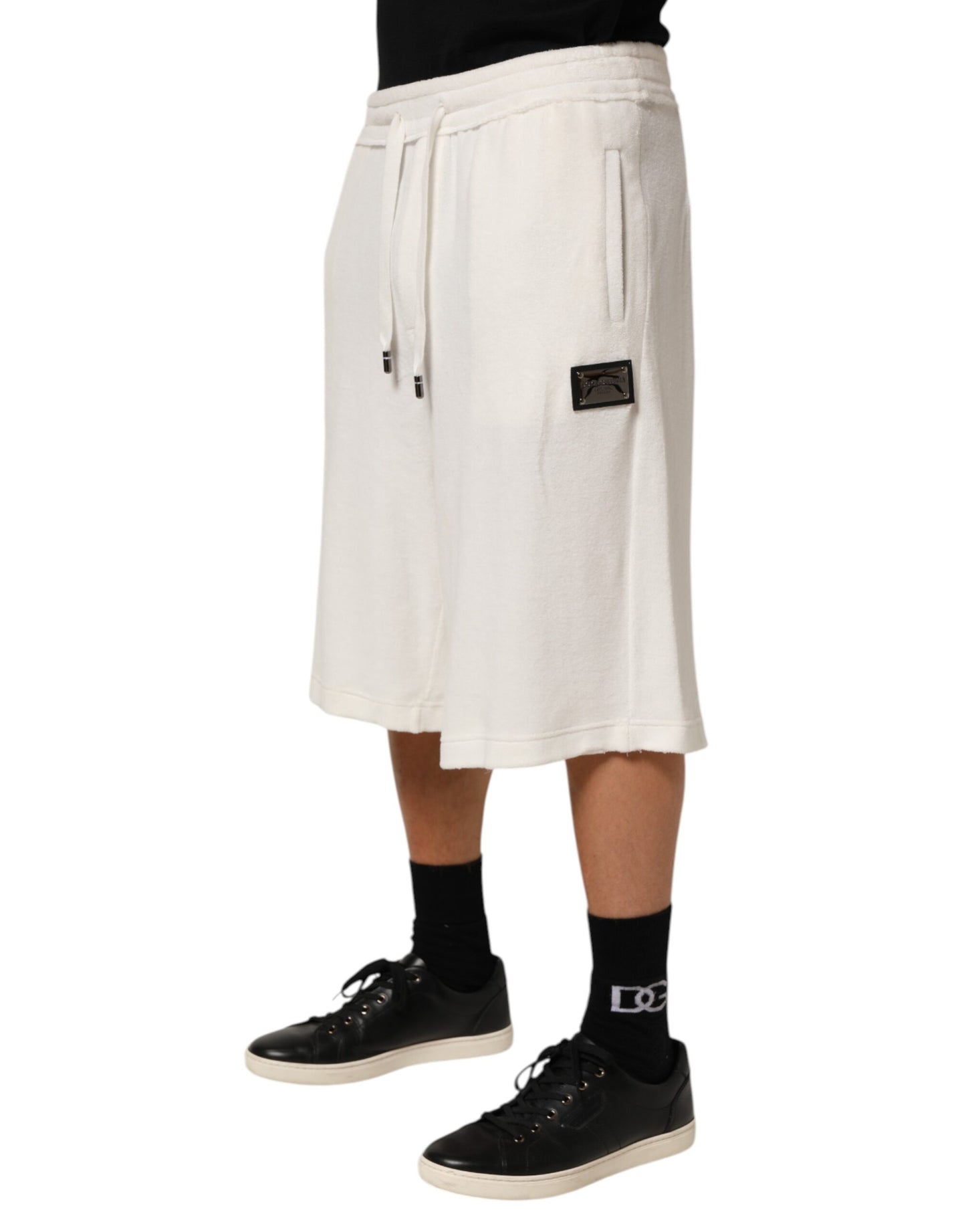 Dolce & Gabbana White Cotton Logo Plaque Men Bermuda Shorts Mens Shorts