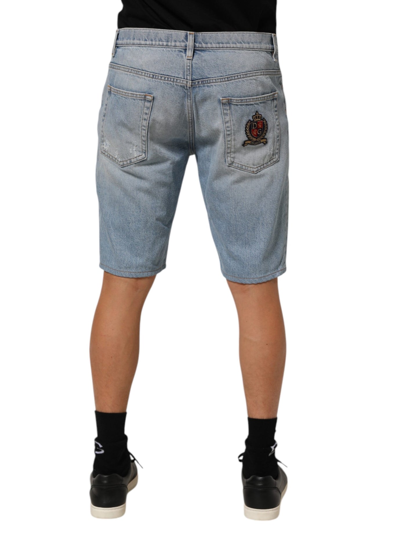 Dolce & Gabbana Blue Cotton Distressed Denim Bermuda Shorts Mens Shorts