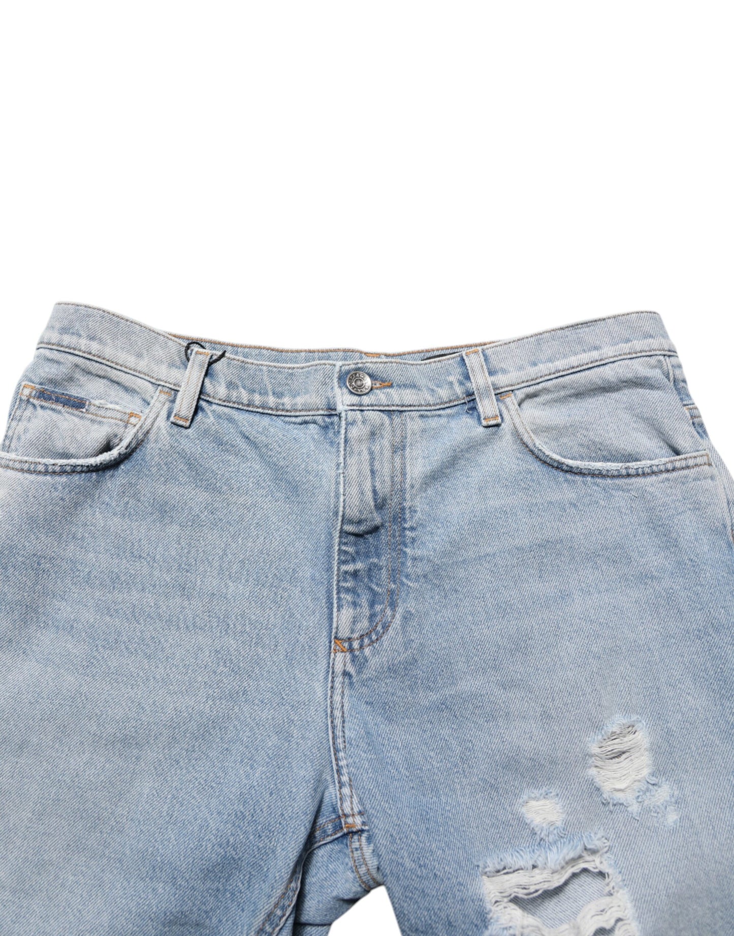 Dolce & Gabbana Blue Cotton Distressed Denim Bermuda Shorts Mens Shorts