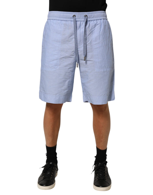 Dolce & Gabbana Light Blue Linen Mid Waist Men Bermuda Shorts Mens Shorts