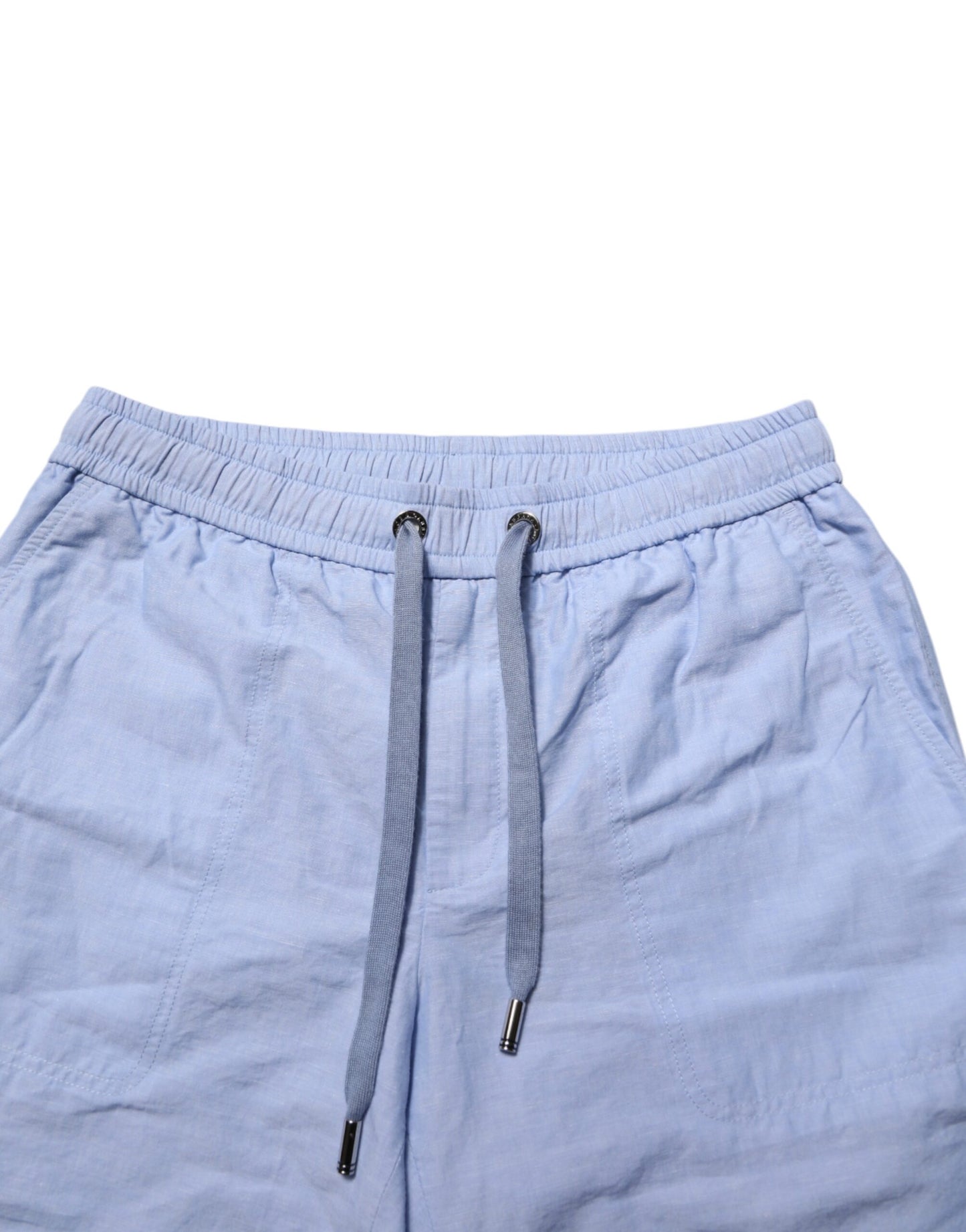 Dolce & Gabbana Light Blue Linen Mid Waist Men Bermuda Shorts Mens Shorts