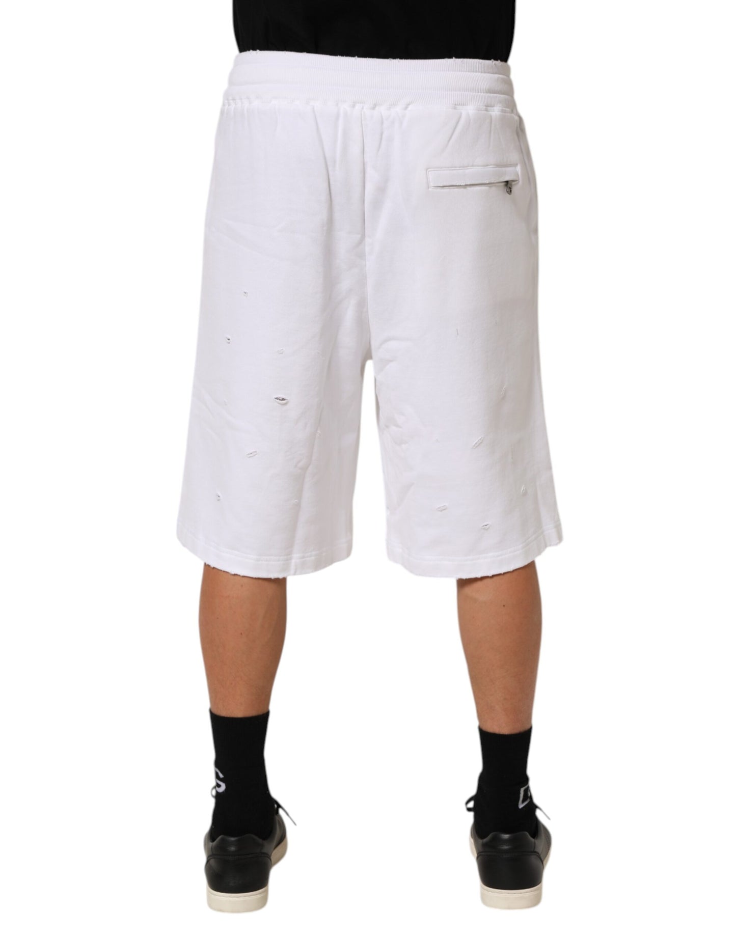 Dolce & Gabbana White Cotton Ripped Bermuda Sweatpants Shorts Mens Shorts