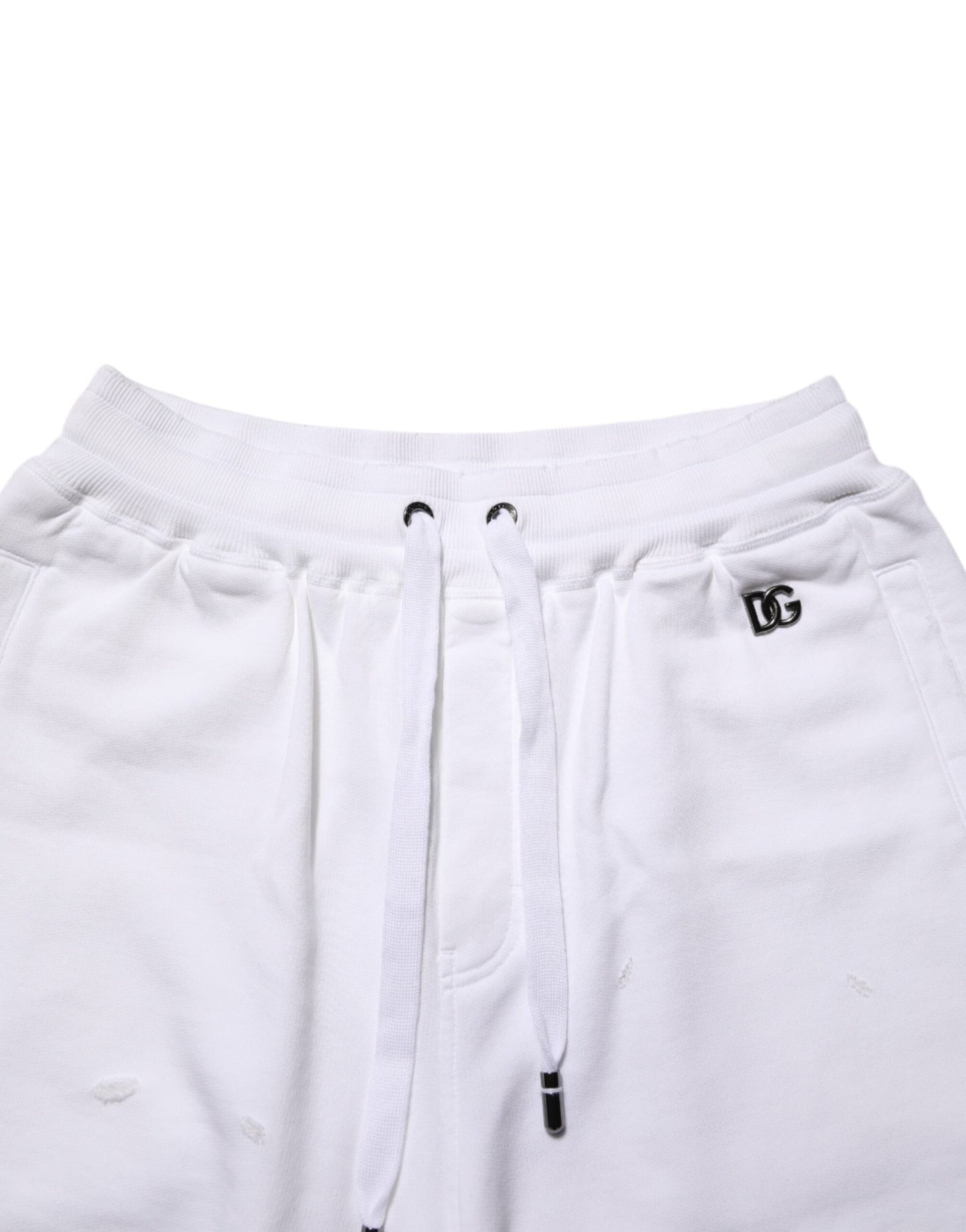 Dolce & Gabbana White Cotton Ripped Bermuda Sweatpants Shorts Mens Shorts
