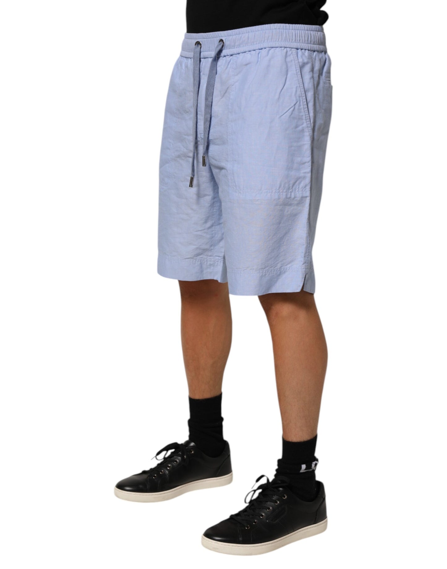 Dolce & Gabbana Light Blue Linen Mid Waist Men Bermuda Shorts Mens Shorts