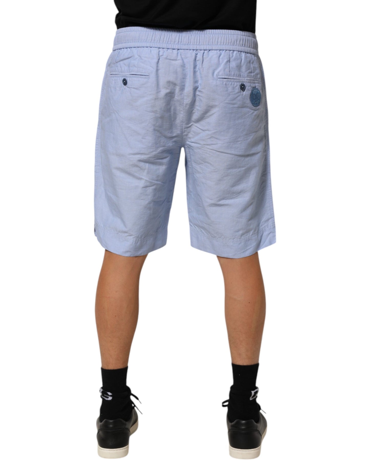 Dolce & Gabbana Light Blue Linen Mid Waist Men Bermuda Shorts Mens Shorts