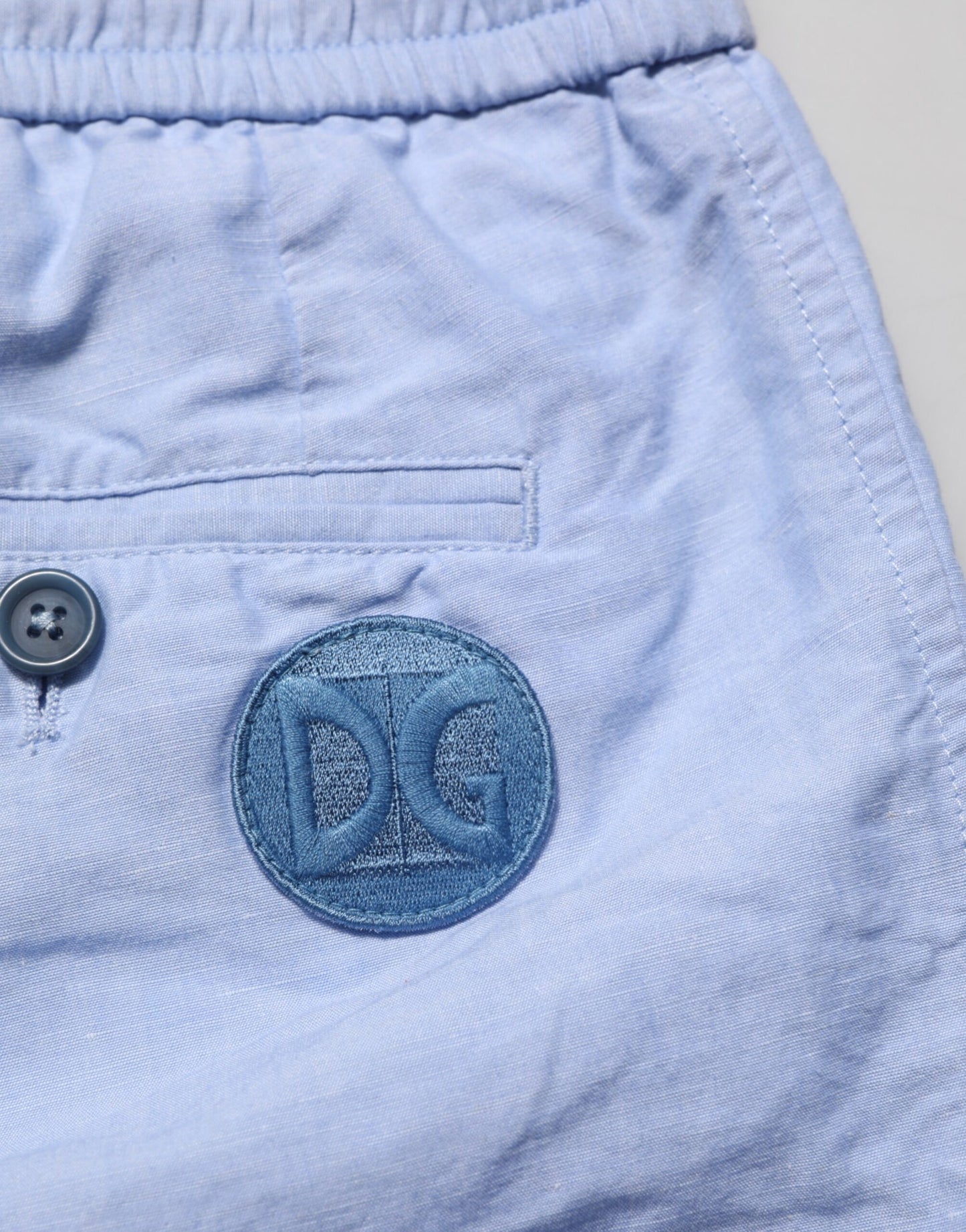 Dolce & Gabbana Light Blue Linen Mid Waist Men Bermuda Shorts Mens Shorts