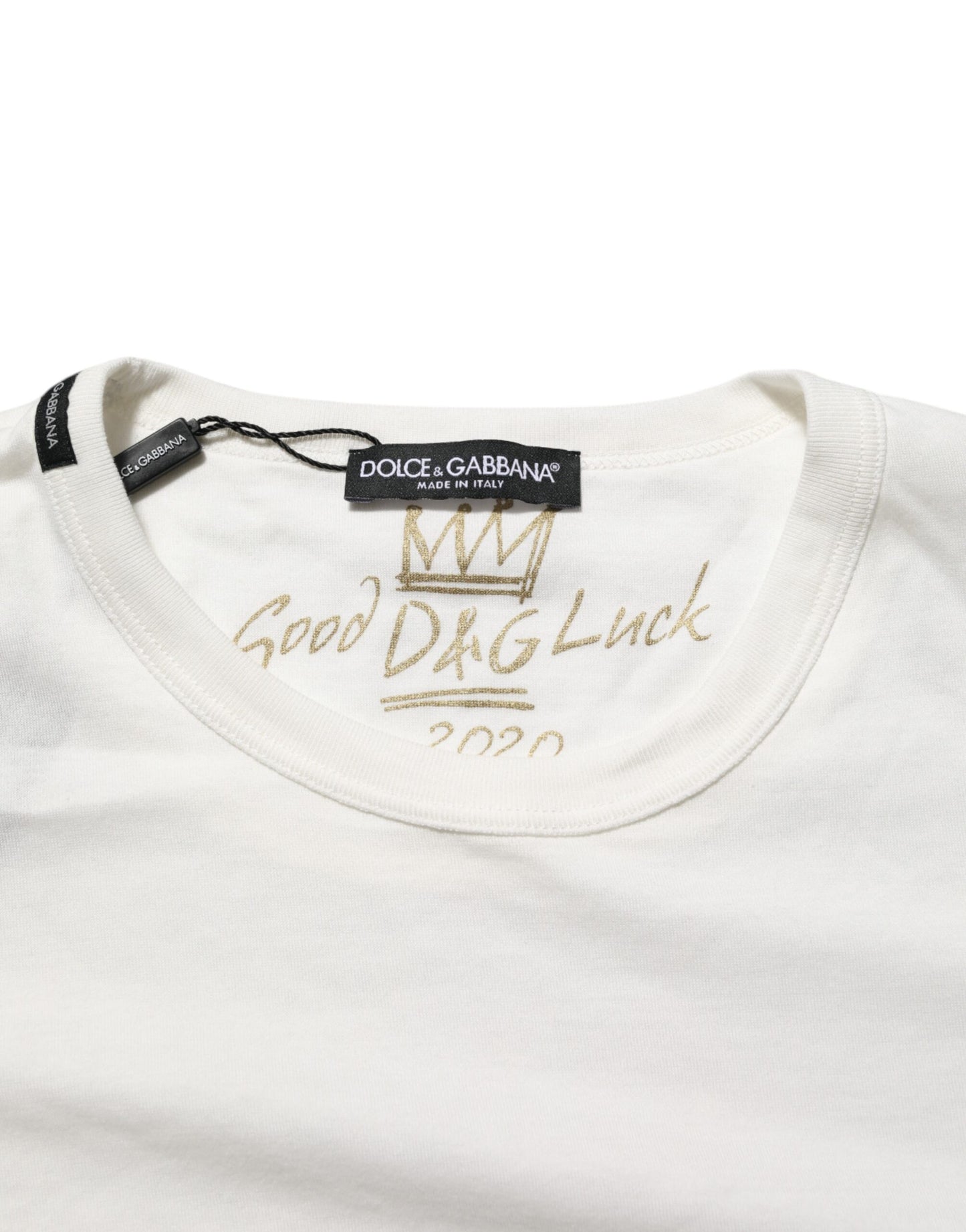 Dolce & Gabbana White Cotton Goodluck 2020 Crew Neck T-shirt Mens T-Shirt
