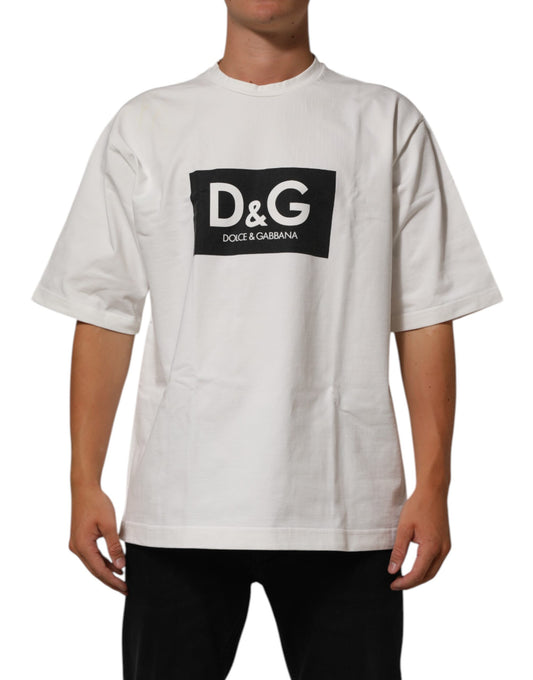Dolce & Gabbana White Cotton Logo Print Crew Neck Men T-shirt Mens T-Shirt