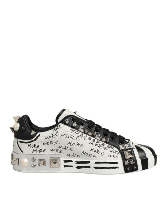 Dolce & Gabbana Black White Studded Low Top Sneakers Shoes