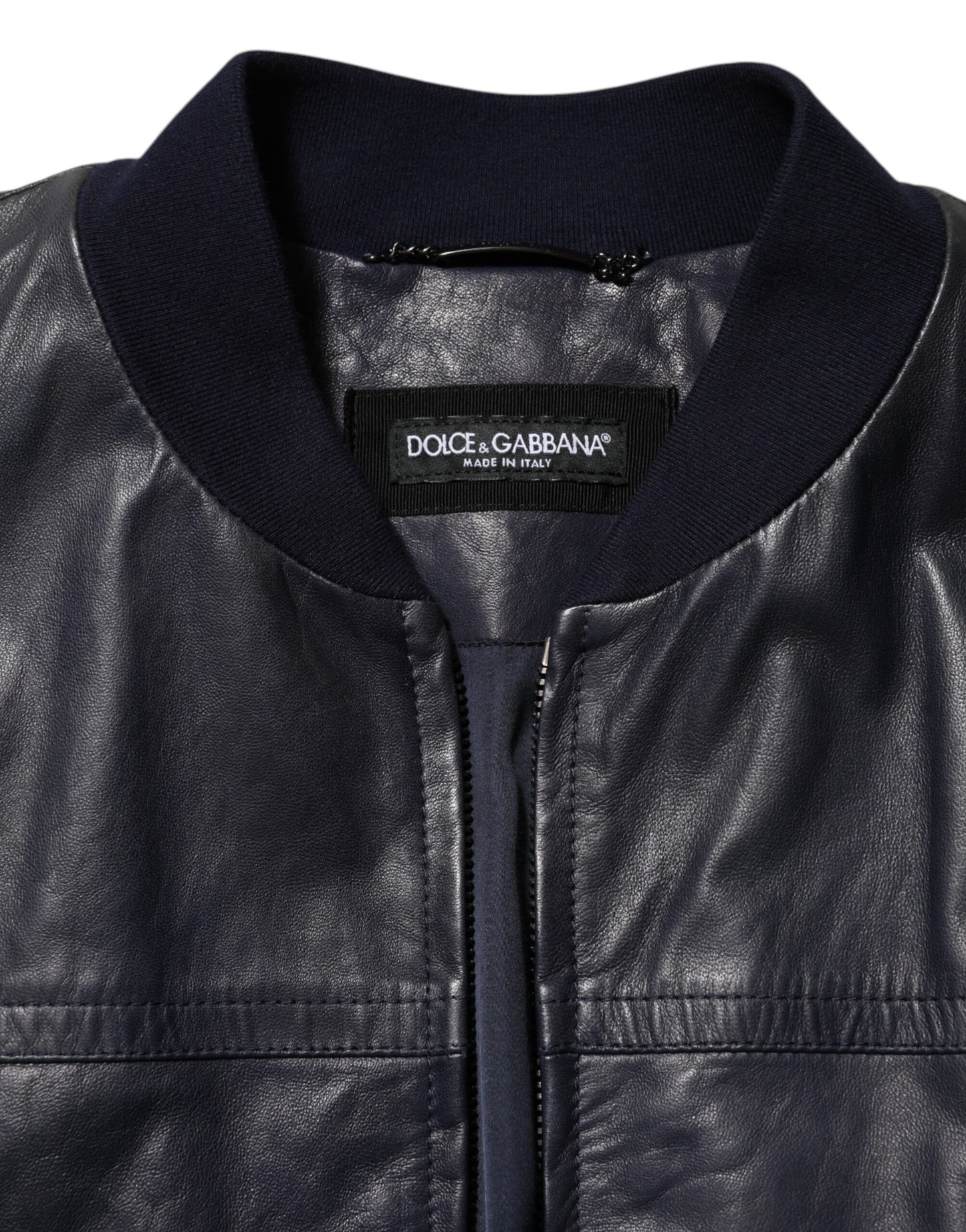 Dolce & Gabbana Blue Leather Full Zip Biker Blouson Jacket Mens Jacket