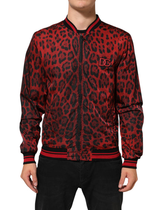 Dolce & Gabbana Red Leopard Print Full Zip Bomber Jacket Mens Jacket