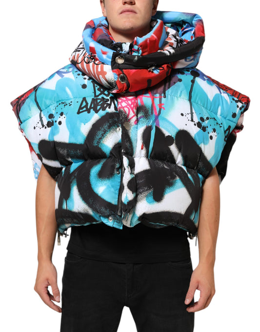Dolce & Gabbana Multicolor Graffiti Hooded Sportswear Vest Jacket Mens Jacket