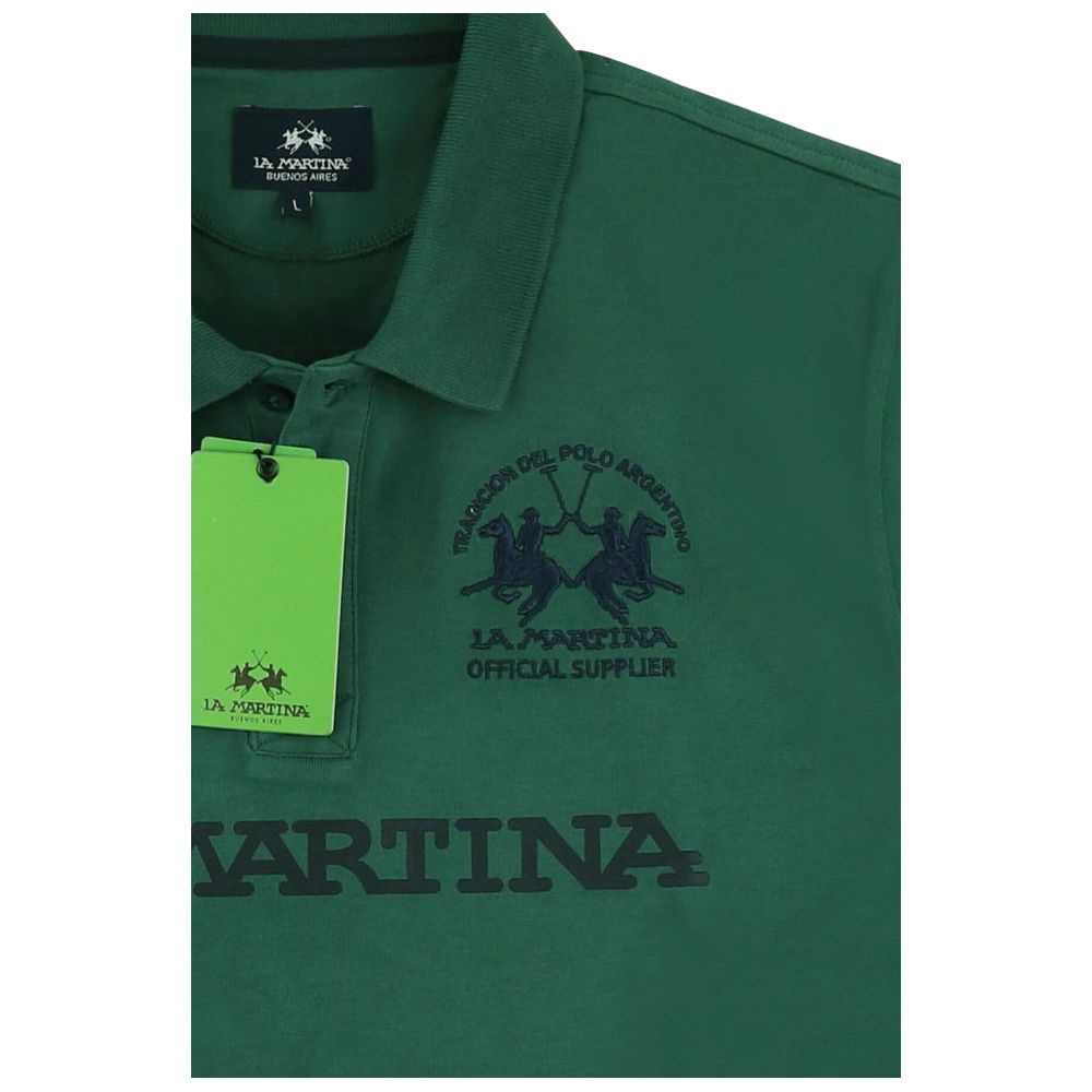 La Martina Green Cotton Polo Shirt Mens T-Shirt