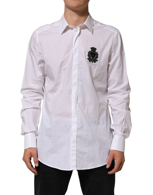 Dolce & Gabbana White Cotton MARTINI DG Patch Dress Shirt Mens T-Shirt