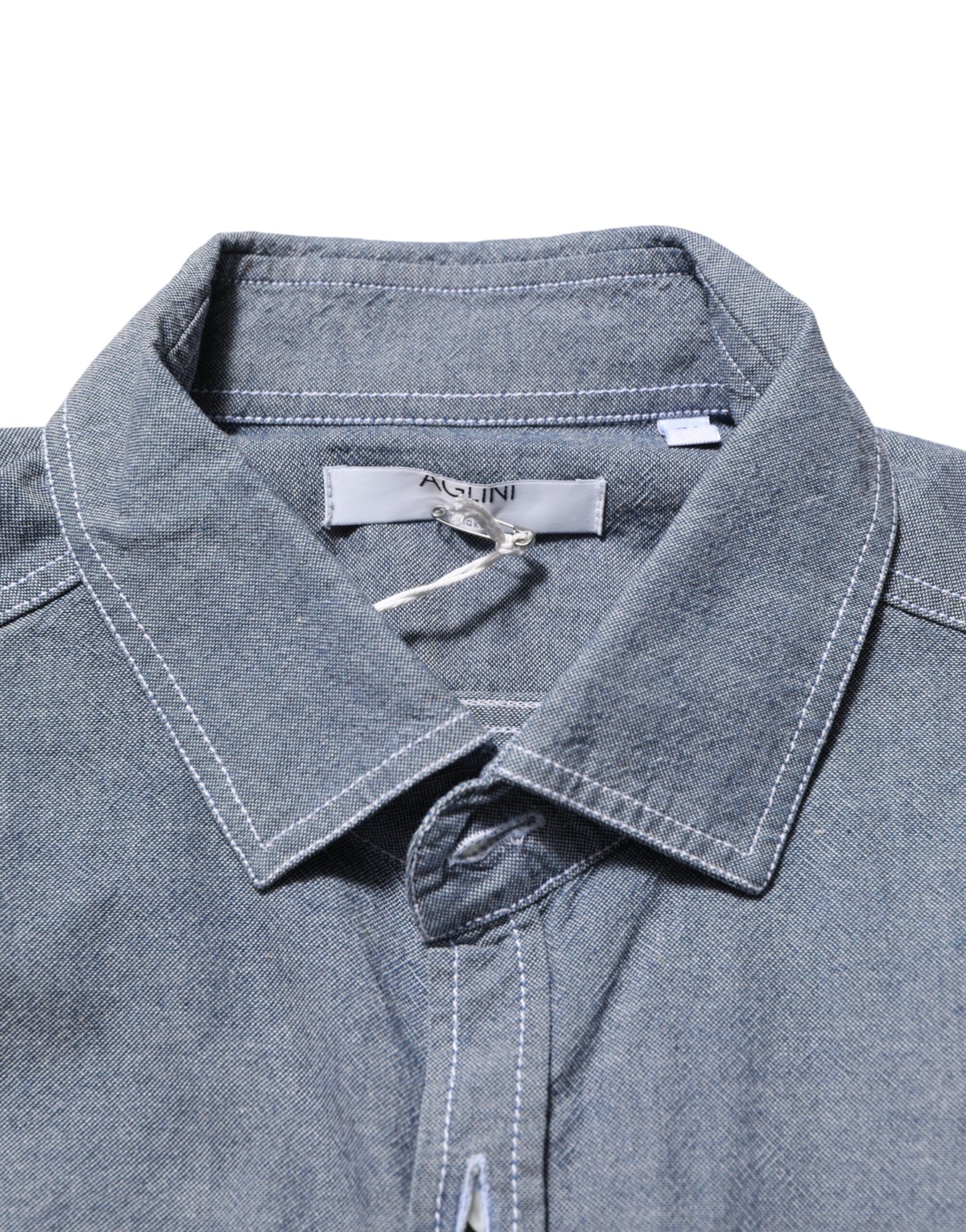 AGLINI Blue Denim Regular Fit Collared Long Sleeve Casual Shirt Mens T-Shirt