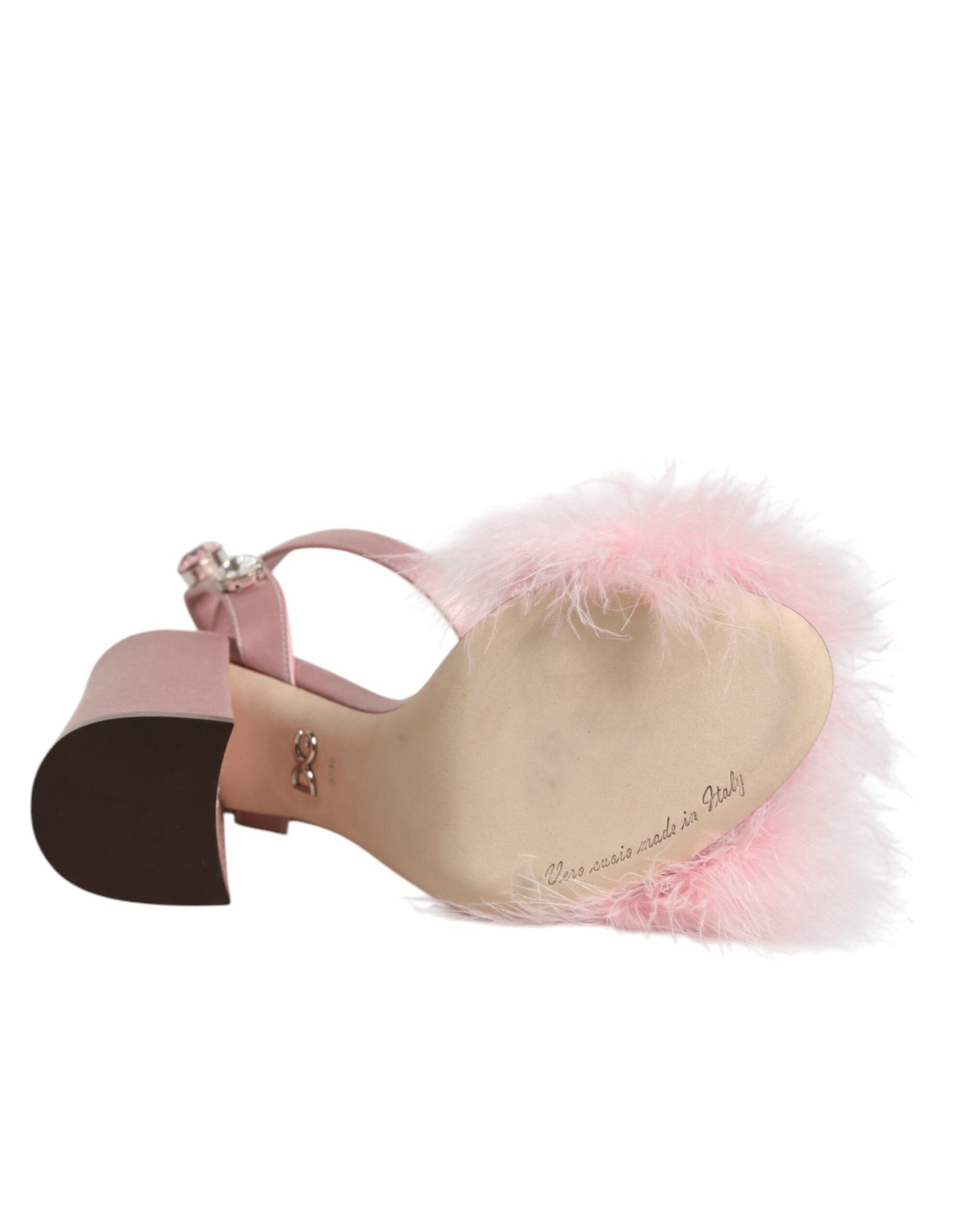 Dolce & Gabbana Pink Crystal Fur Embellished Sandals Shoes