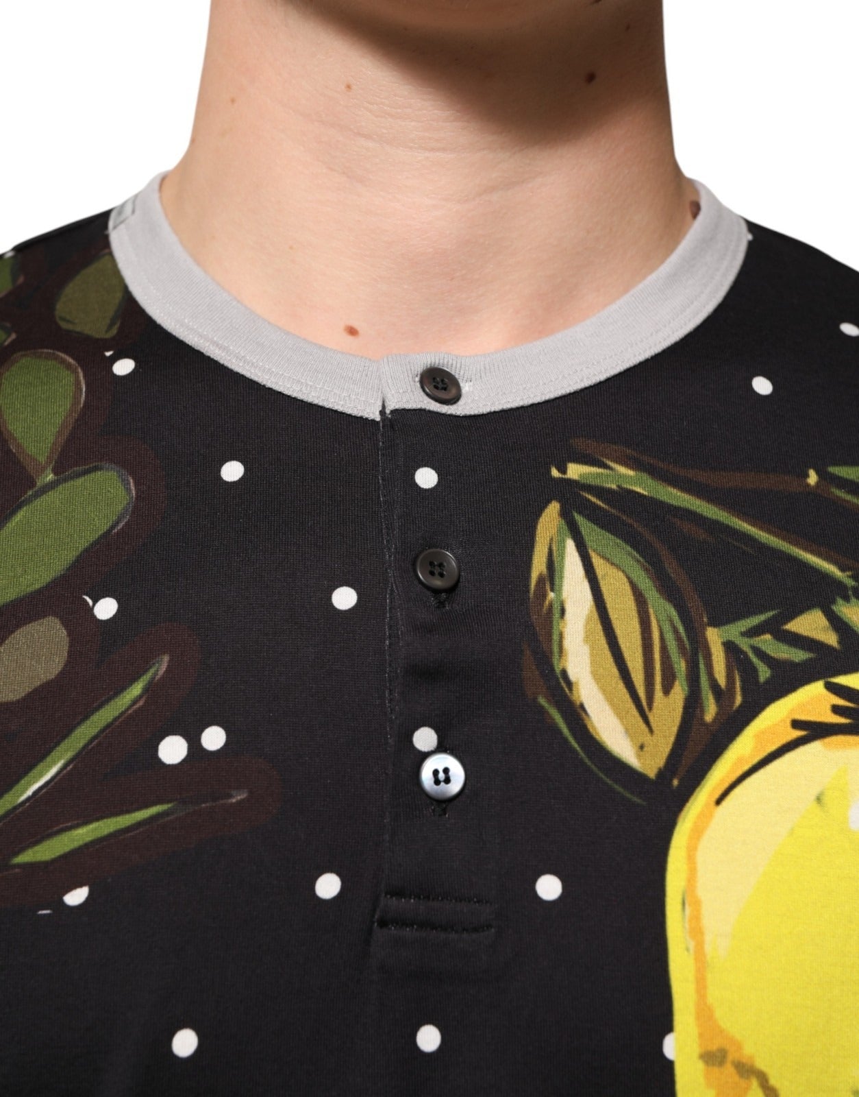 Dolce & Gabbana Black Polka Dot Lemons Horse Henley T-Shirt Mens T-Shirt