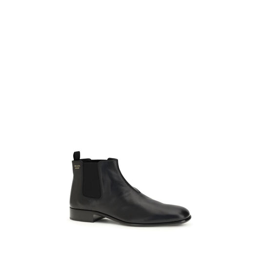 Prada Black Calf Leather Bos Taurus Ankle Boots