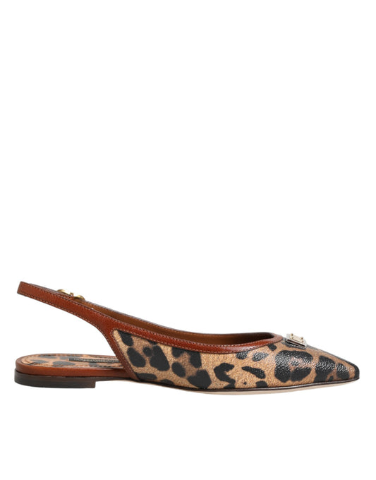 Dolce & Gabbana Brown Leopard Slingback Flats Sandals Shoes