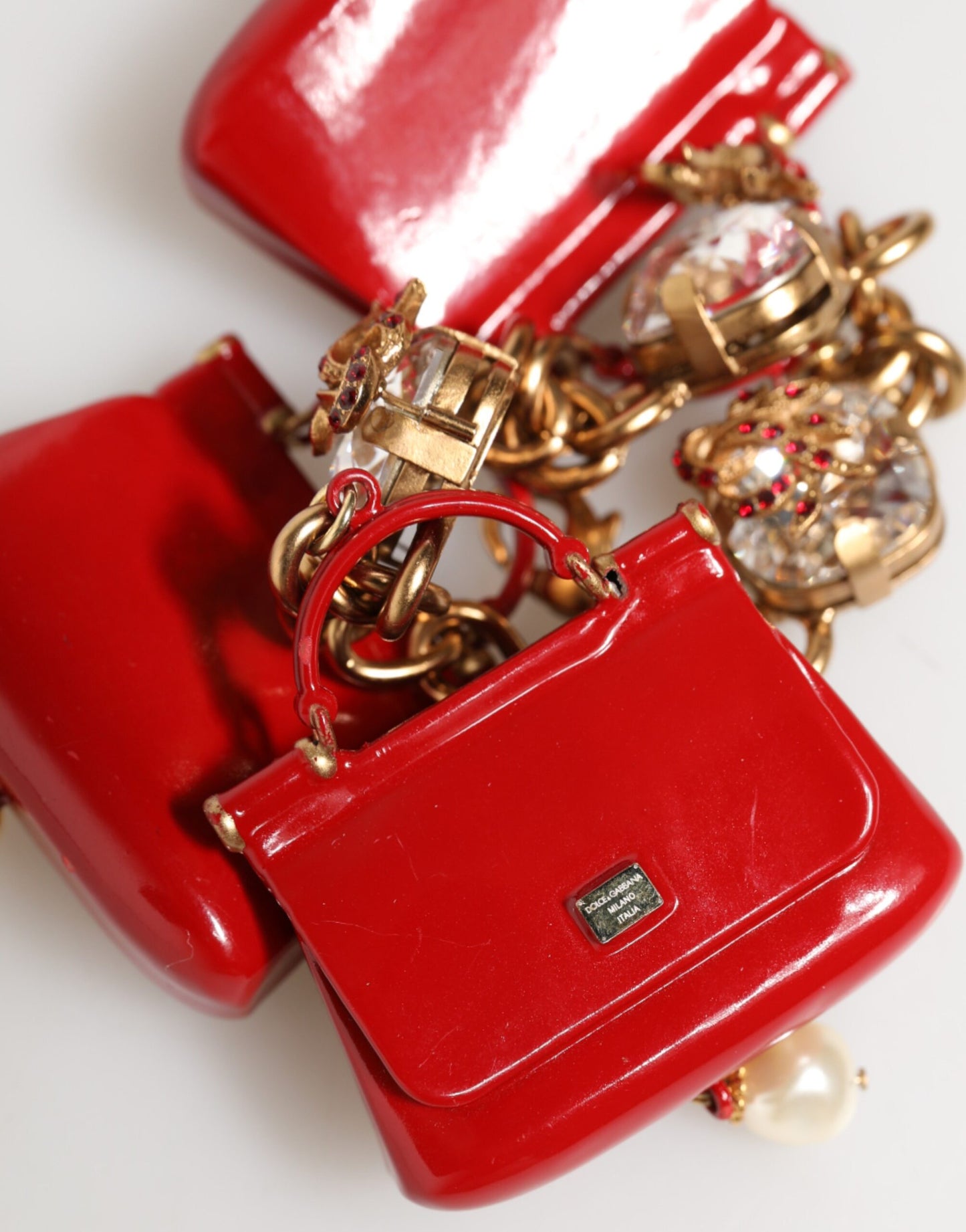 Dolce & Gabbana Gold Bronze Bag Embellished Crystals Accessory Bracelet Womens Bracelet